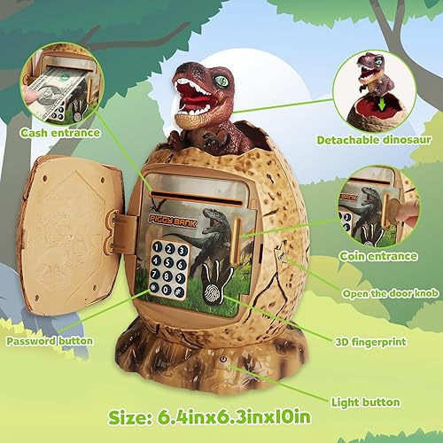 Miniatura 4 de FUNNYB&G Alcancía de juguete para niños  Banco electrónico de dinero de dinosaurio en efectivo, moneda cajero automático caja de ahorro de dinero