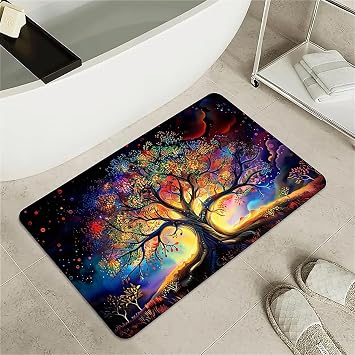 Diatomaceous Earth Bath Mat,Vibrant Tree of Life- Non-Slip Volume Super Absorbent Fast Drying Eco-Friendly Easy to Clean for Bathroom Kitchen Door mat 2031Inch 50 * 80cm