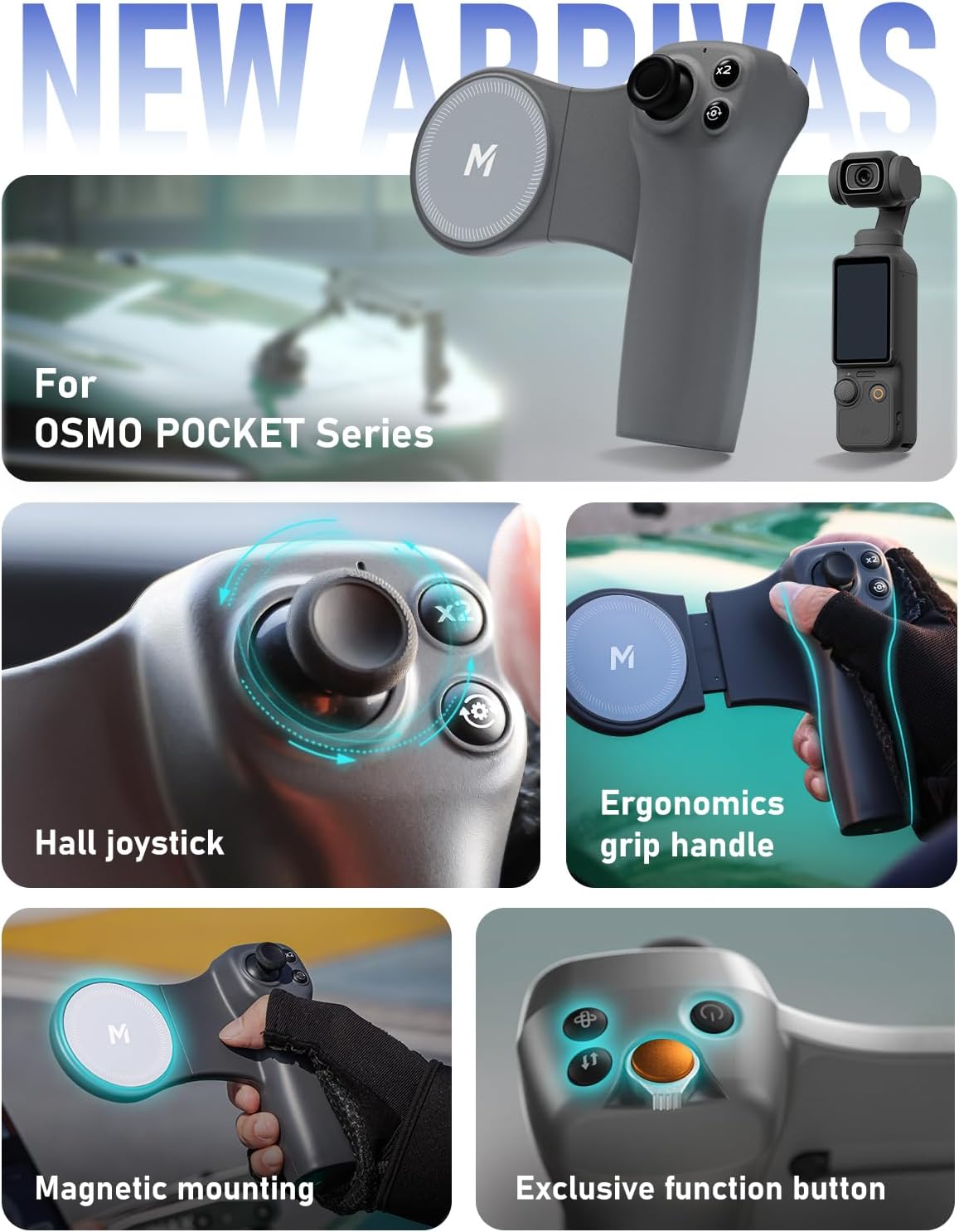 MOVMAX Pocket Controller, Wireless Remote Controller for DJI Osmo Pocket 4/3/2 with Hall Effect Joystick, Ergonomic Handle