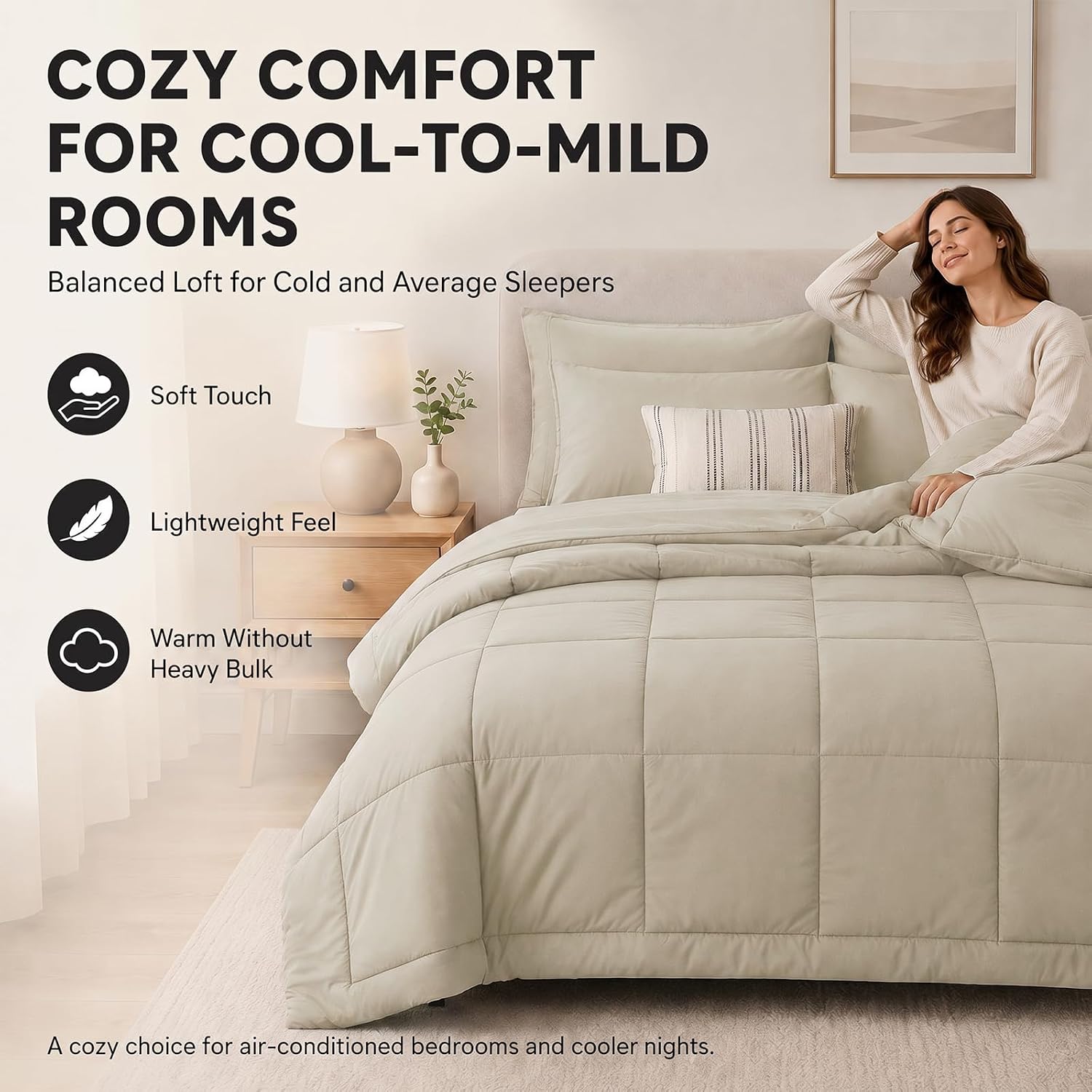 CozyLux King Size Comforter Set Oatmeal - 7 Pieces Bed in a Bag image 4