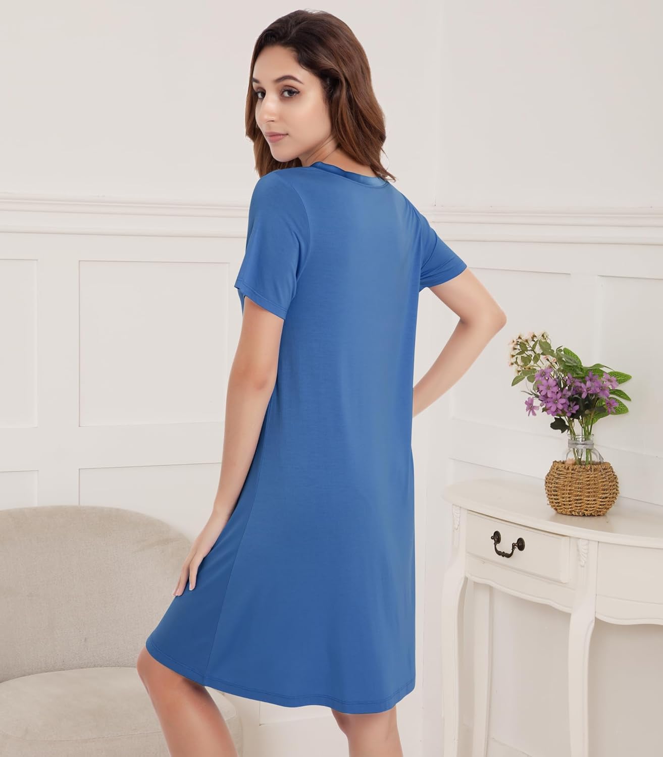 NACHILA Nightgowns for Women-Viscose Made from Bamboo, Soft Sleepshirts Short Sleeve Nightshirts Loose Sleepwear - Image 2