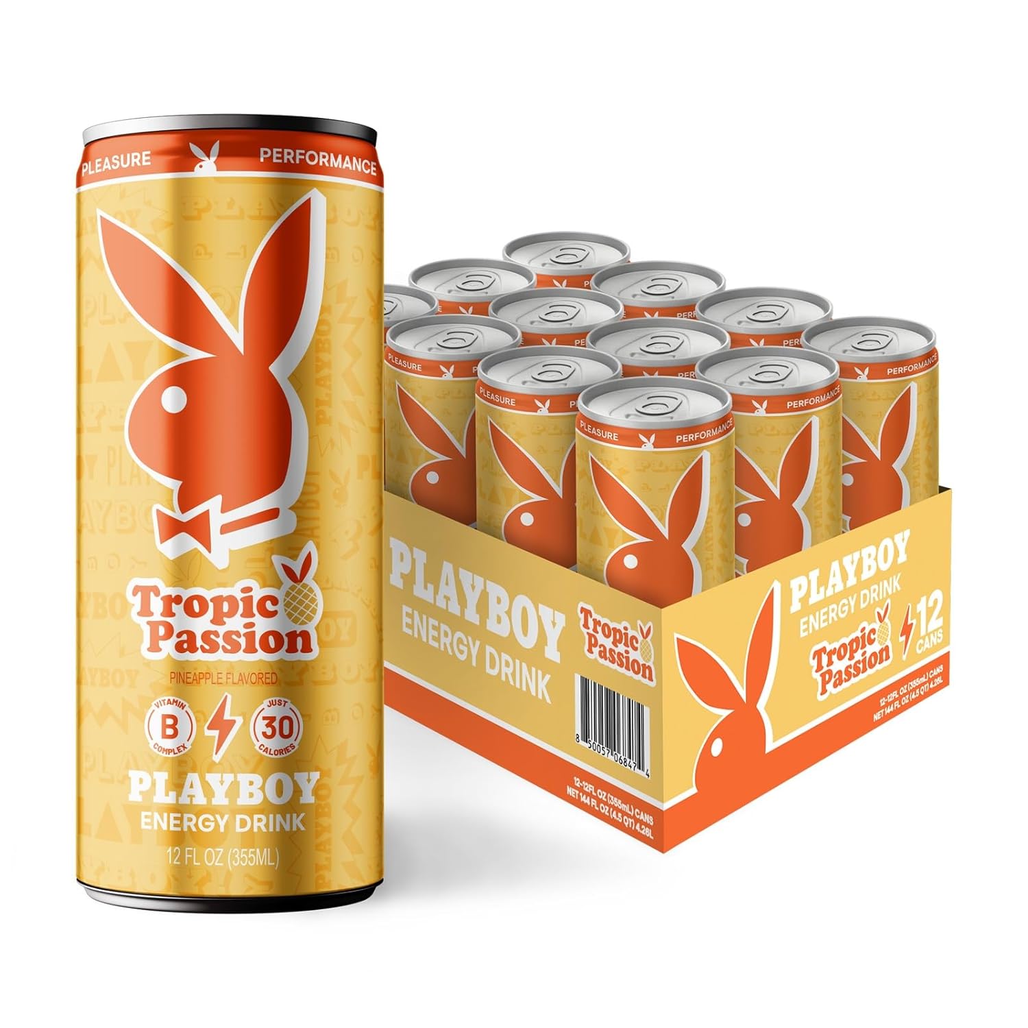 PLAYBOY Energy Drink – Tropic Passion (Pineapple) – 12 Pack of 12oz Cans | Performance + Pleasure Energy | NextGen Lifestyle Drink