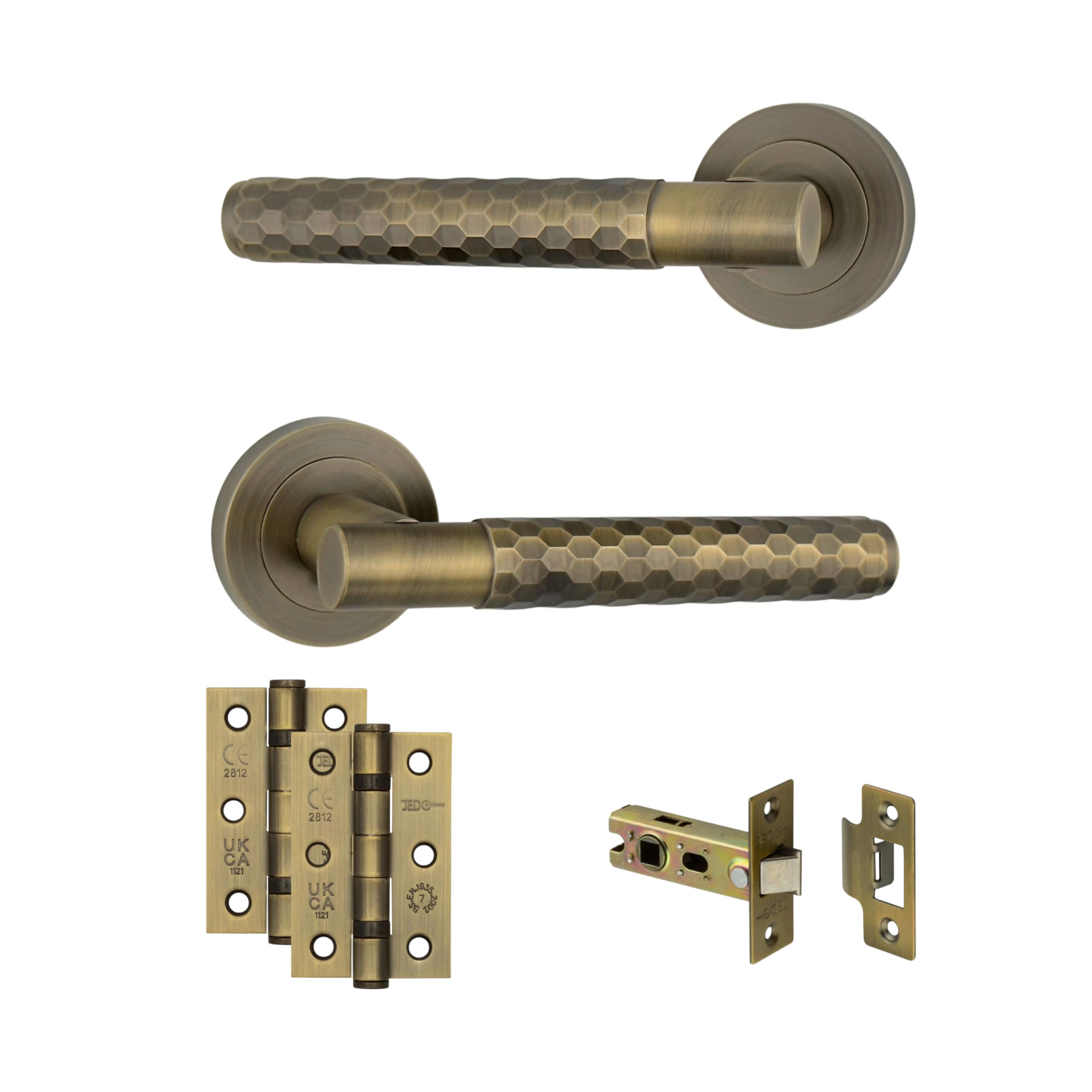 Axs Hardware Montana Knurled Latch Door Handles On Rose Antique Brass