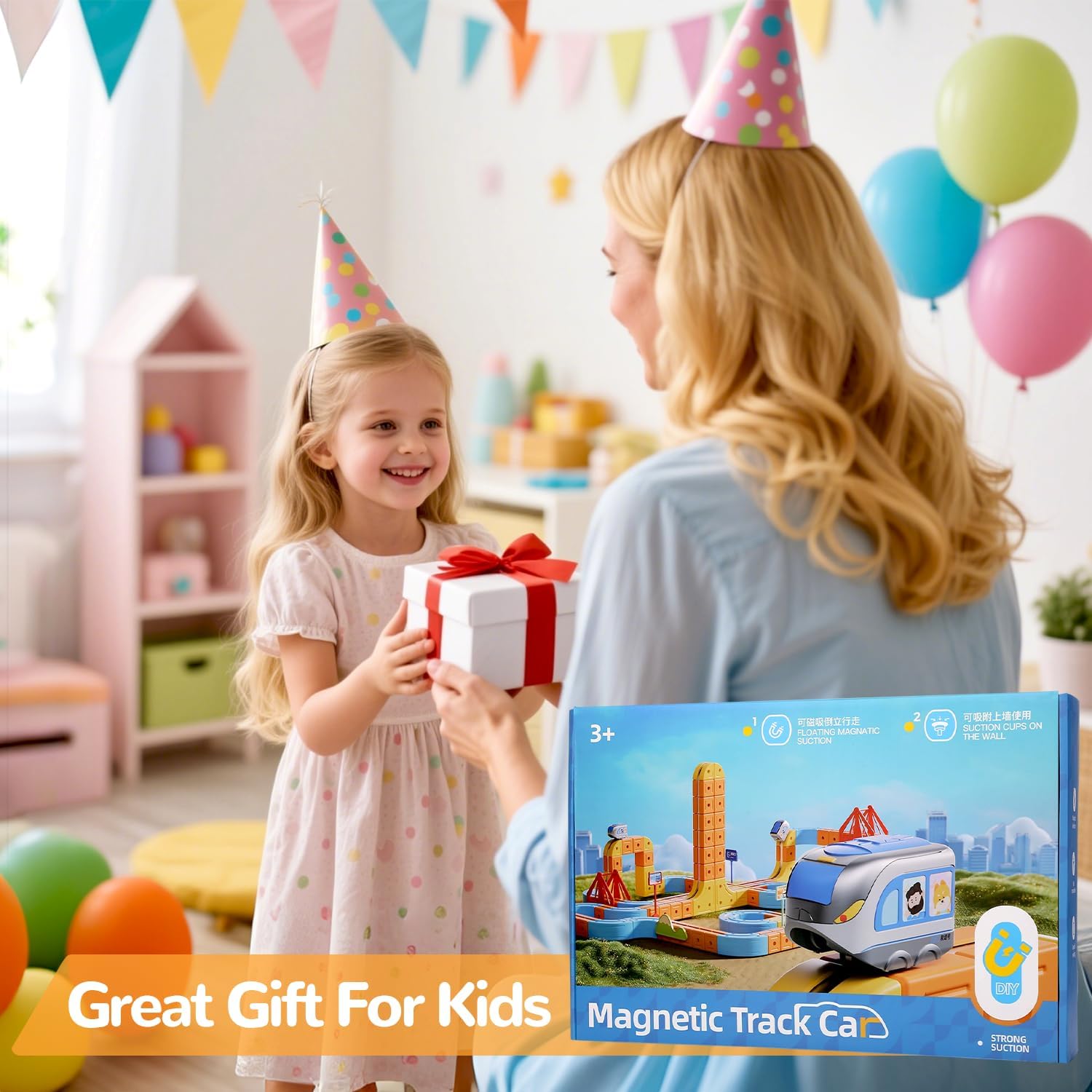 Magnetic Rail Electric Train Toy, Gravity-Defying Montessori Railcar Set with Signs, Rechargeable Train, Stem Learning Gifts for 4 5 6 7+ Years Old Toddler Boys Girls Birthday Christmas (156 PCS)