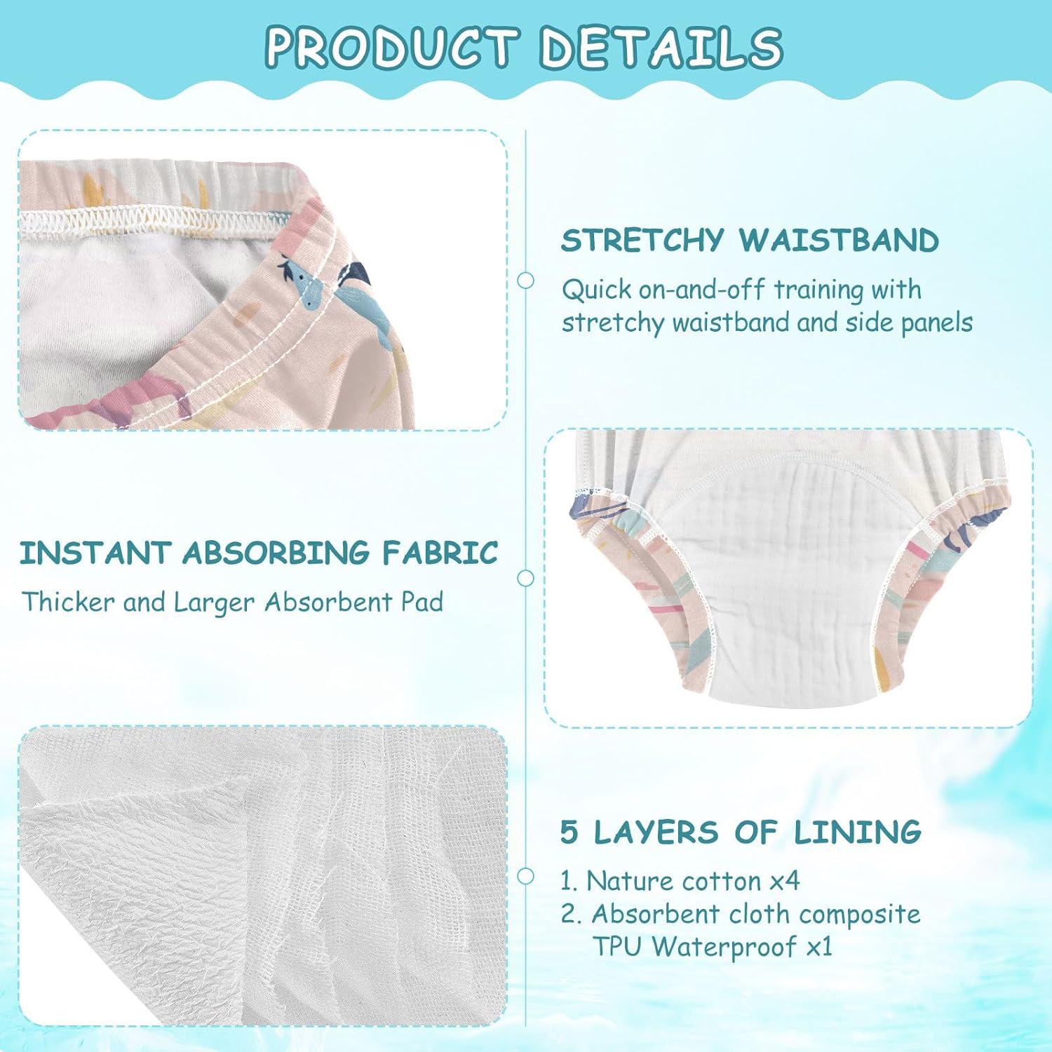 Little Girls Potty Training Pants Soft Cotton Funny Beach Horse Pink Overnight Training Pants Potty Underwear