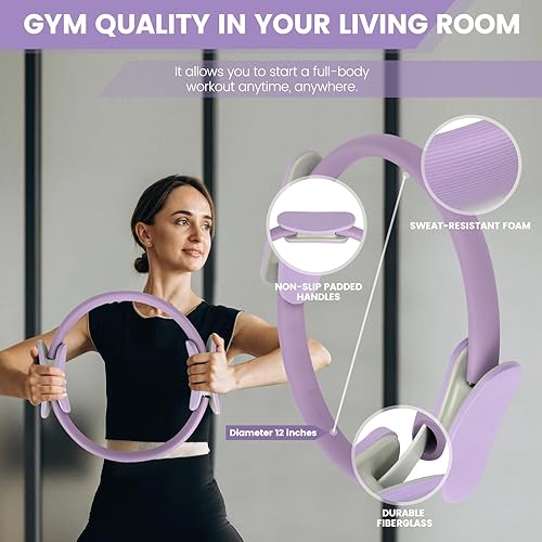 Miniatura 3 de Kit esencial de anillo de pilates para mujer, equipo de entrenamiento en casa con pelota de 9.8 pulgadas, bandas de resistencia, círculo mágico,
