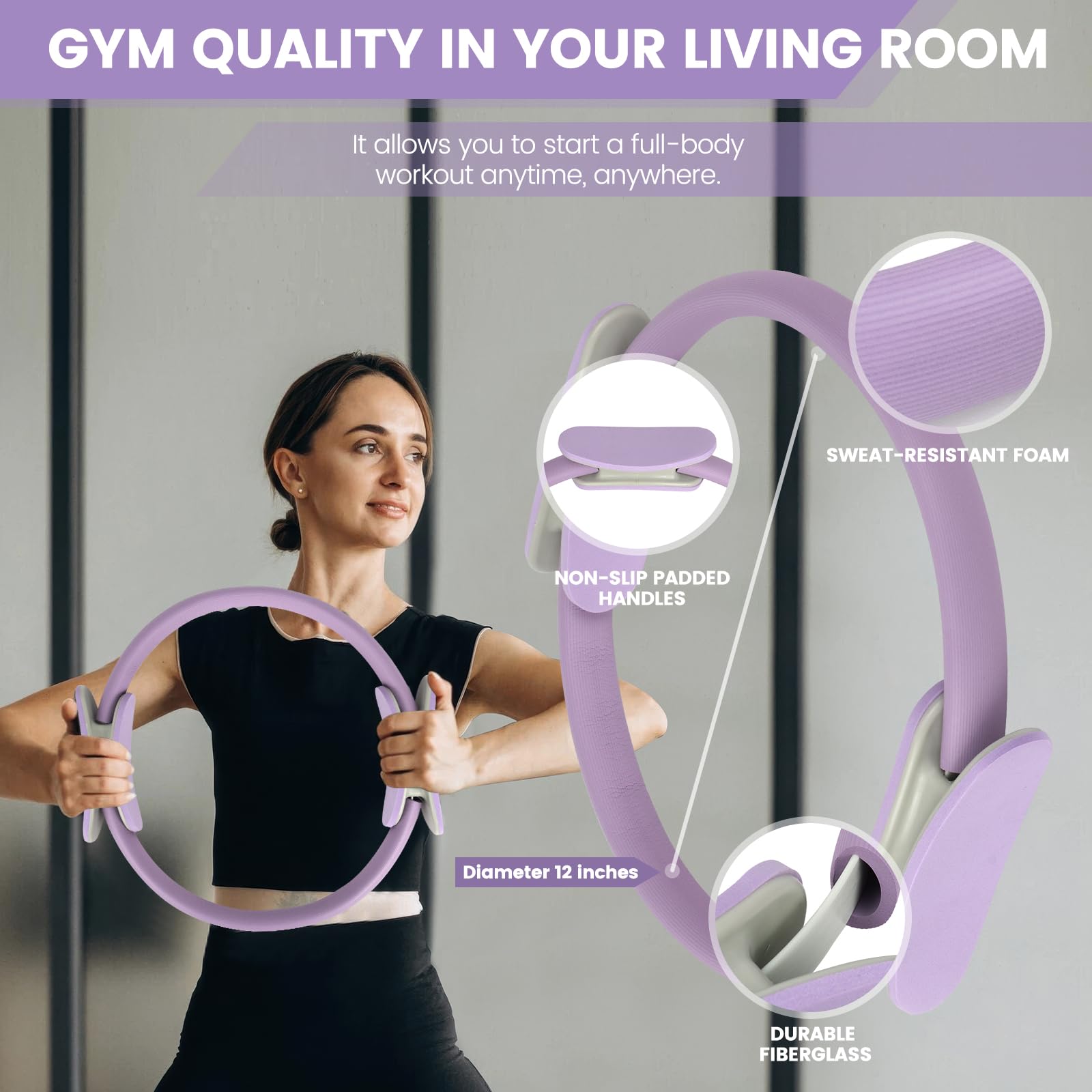 HGKZJSL Home Pilates Essentials Kit for Women,Pilates Equipment Set with 9 Inch Yoga Ball,Figure 8 Resistance Band,Pilates Bands & Accessories,Pilates Ring and Ball Set for Beginners Home Workouts: Lavender