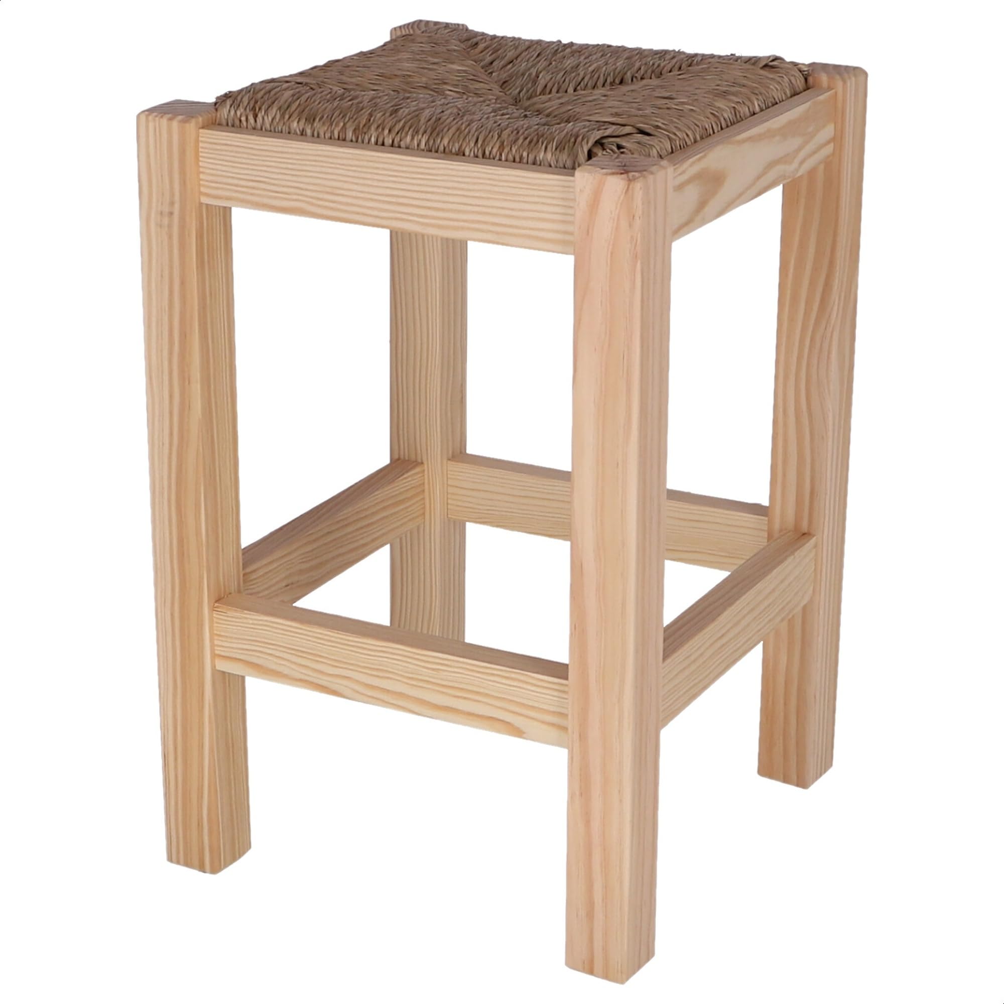 WELL HOME MOBILIARIO & DECORACIÓN Banqueta rústica Cuadrada Baja en Madera, Acabado SIN Barniz, 32,5x32,5x48,5 cm