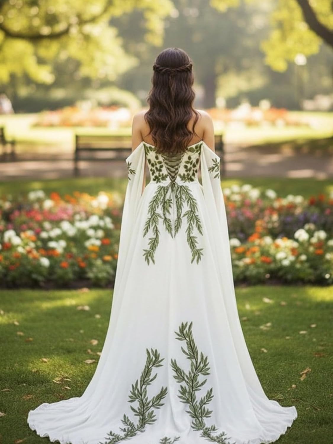 Floral Chiffon Wedding Dress for Bride Off The Shoulder Long Embroidered Bridal Gowns - Image 2