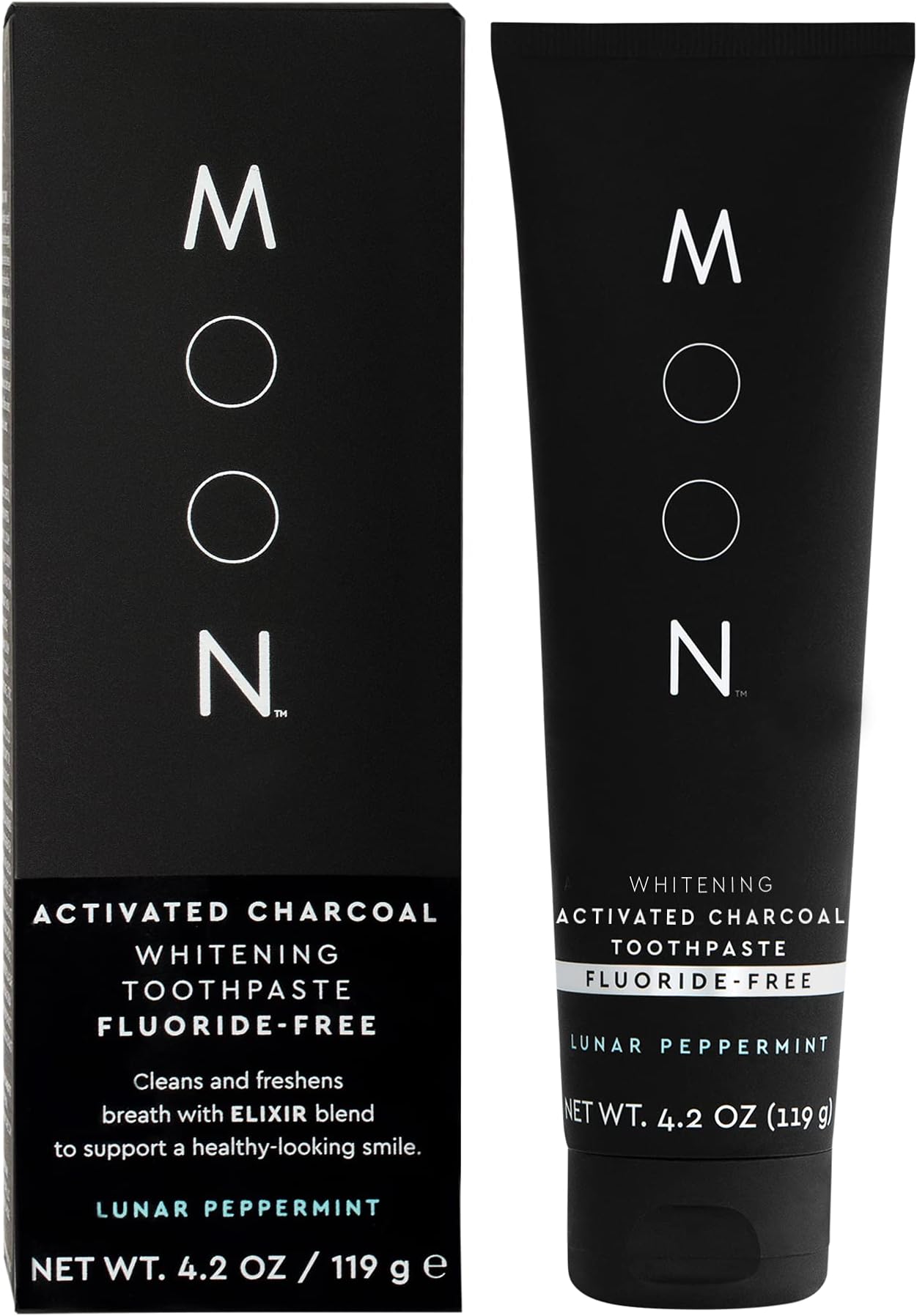 MOON Charcoal Whitening Toothpaste, Fluoride-Free, Lunar Peppermint Flavor for Fresh Breath, for Adults 4.2oz