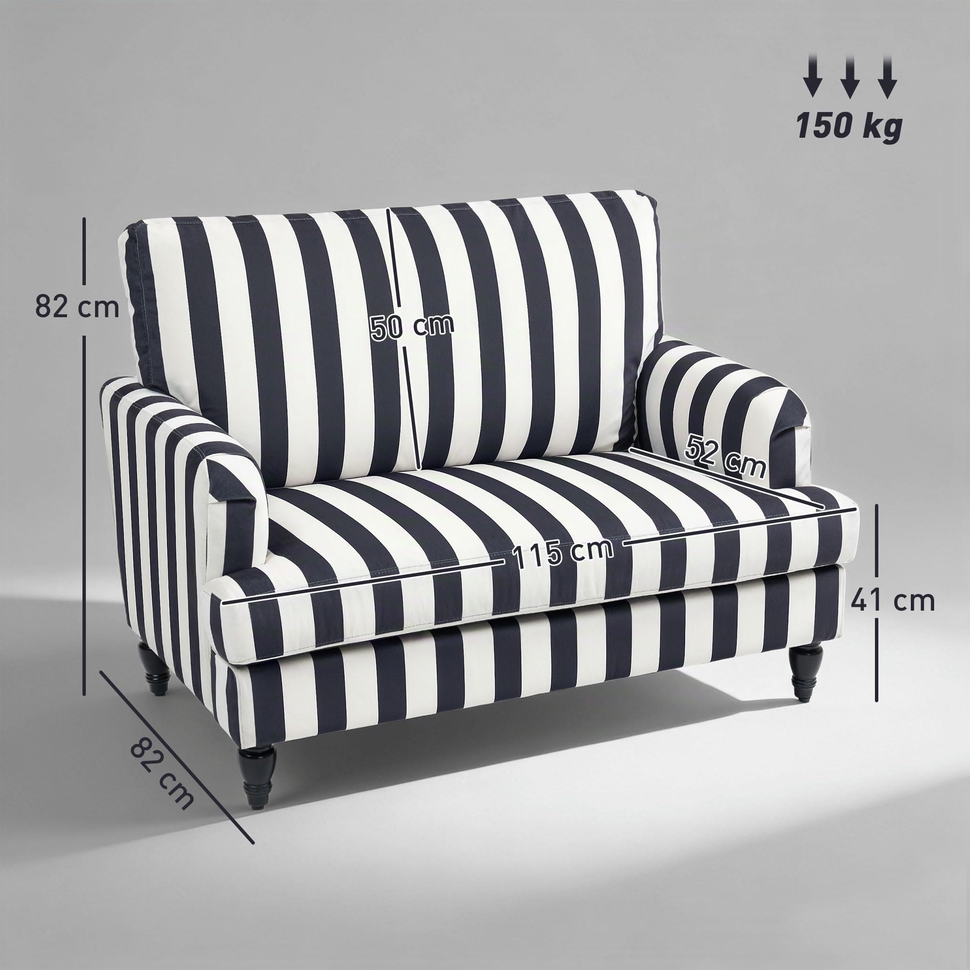 HOMCOM Poltrona da Salotto Grande 115x82x82 cm Nero e Bianco