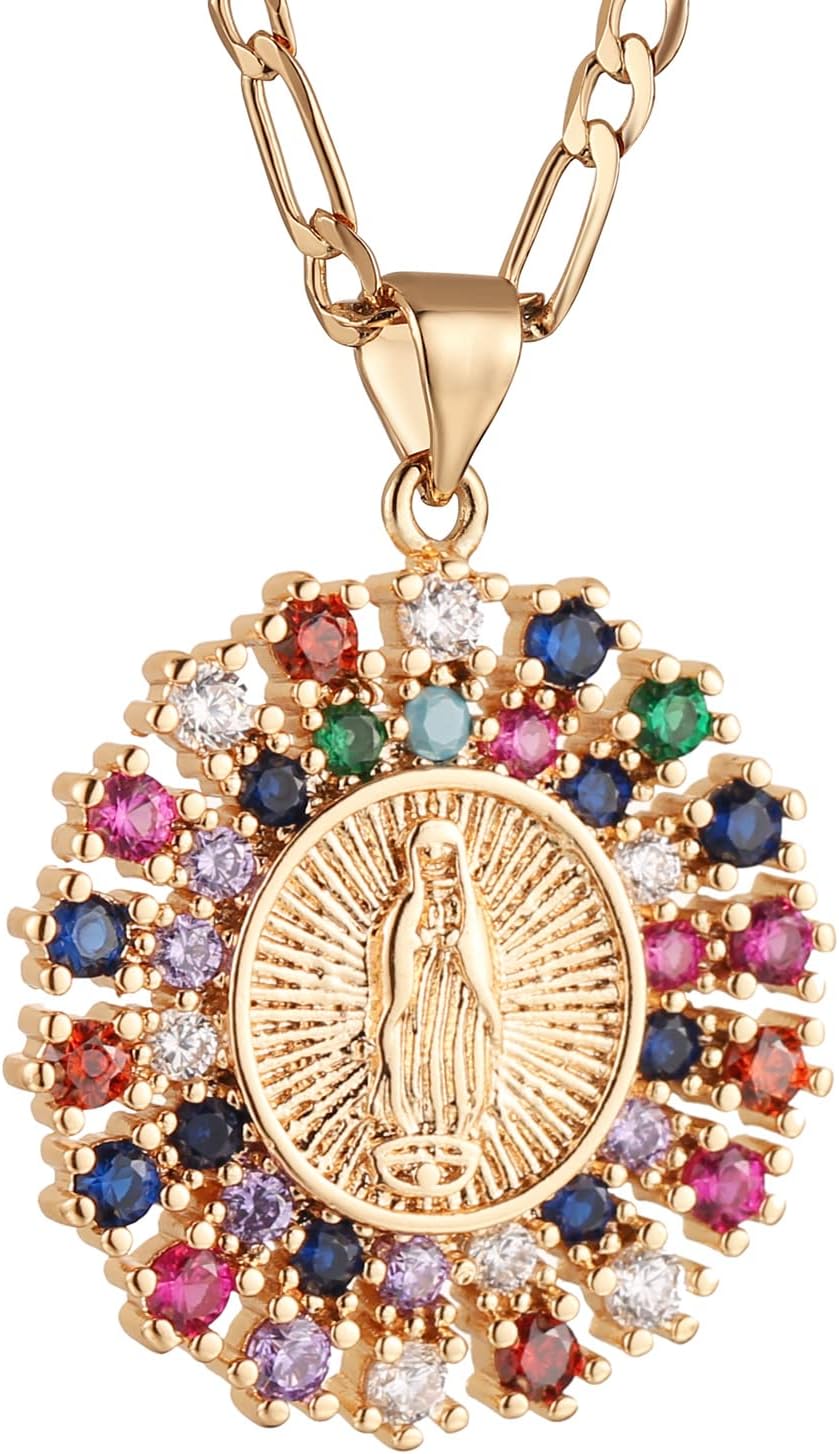 14K Gold Plated Virgin Mary Prayer Necklace Our Lady of Guadalupe Amulet Pendant for Women Jewelry Gift
