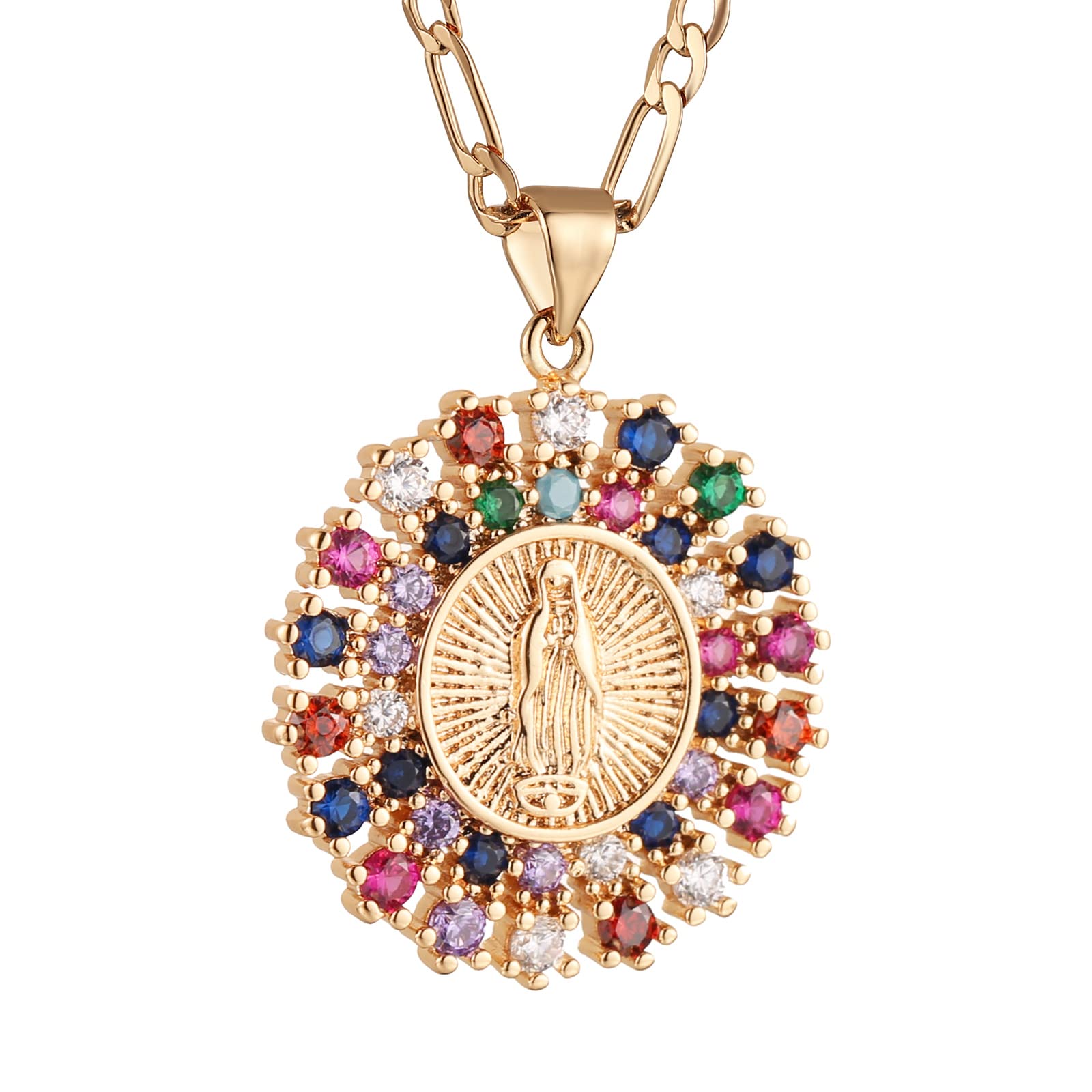 HZMAN14K Gold Plated Virgin Mary Prayer Necklace Our Lady of Guadalupe Amulet Pendant for Women Jewelry Gift