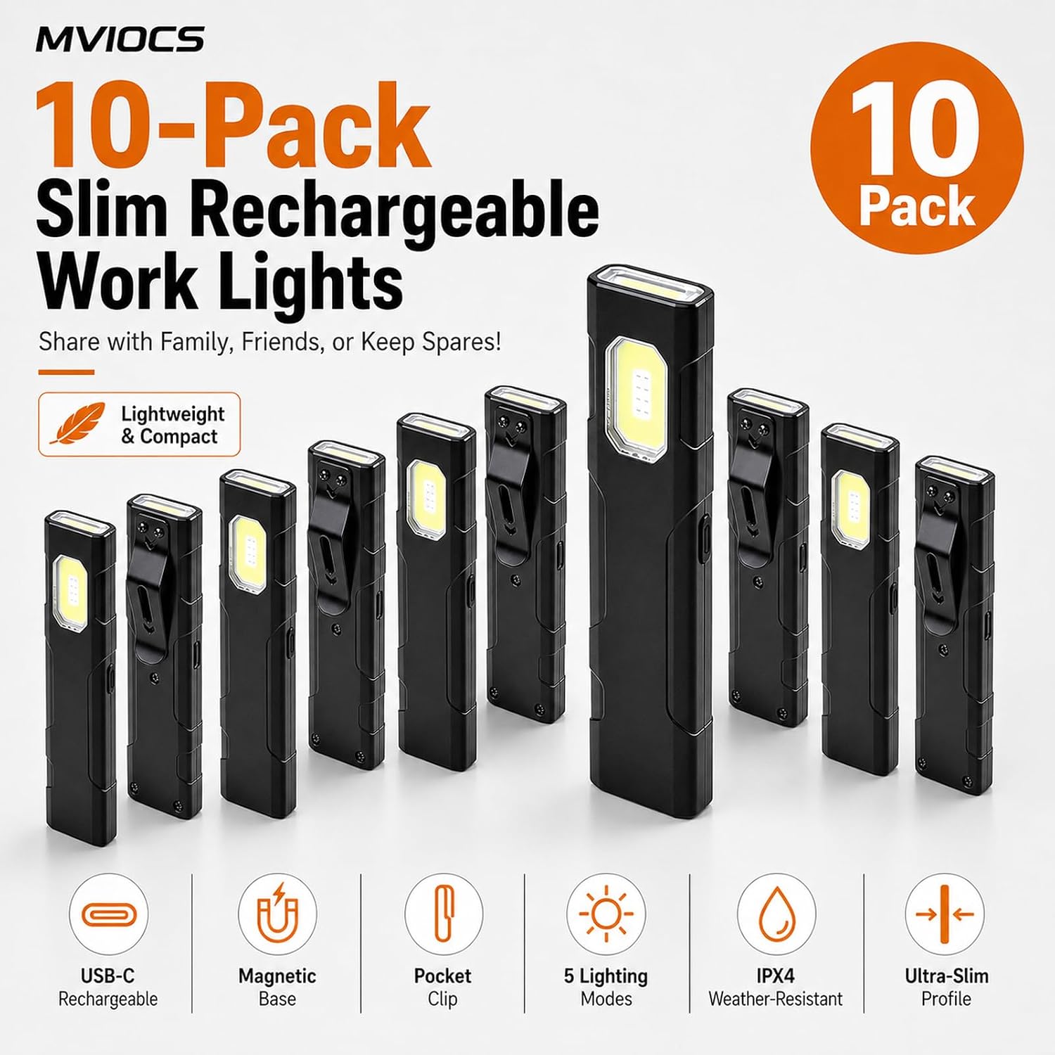 10-Pack Flat Rechargeable EDC Flashlight, 5 Modes Dual Light Sources Mini Flashlight, Portable Slim Pocket Flashlights, Magnetic Keychain Flashlights for for Outdoor Home Emergencies image 2