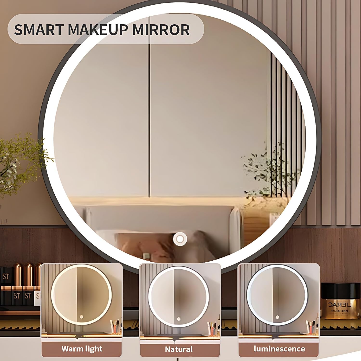 Luxury Vanity Table with Drawers - Fashion Vanity Set | Includes LED Smart Mood Light & Chair | Solid Wood Bedroom Vanity | Luxury Fashion Design. (B1, 48")