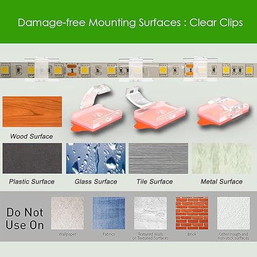 Miniatura 6 de ATB- Soportes de montaje y clips de tira de luz LED de doble instalación, ideal para soporte IP65 de 0.472 in de ancho, clips organizadores de