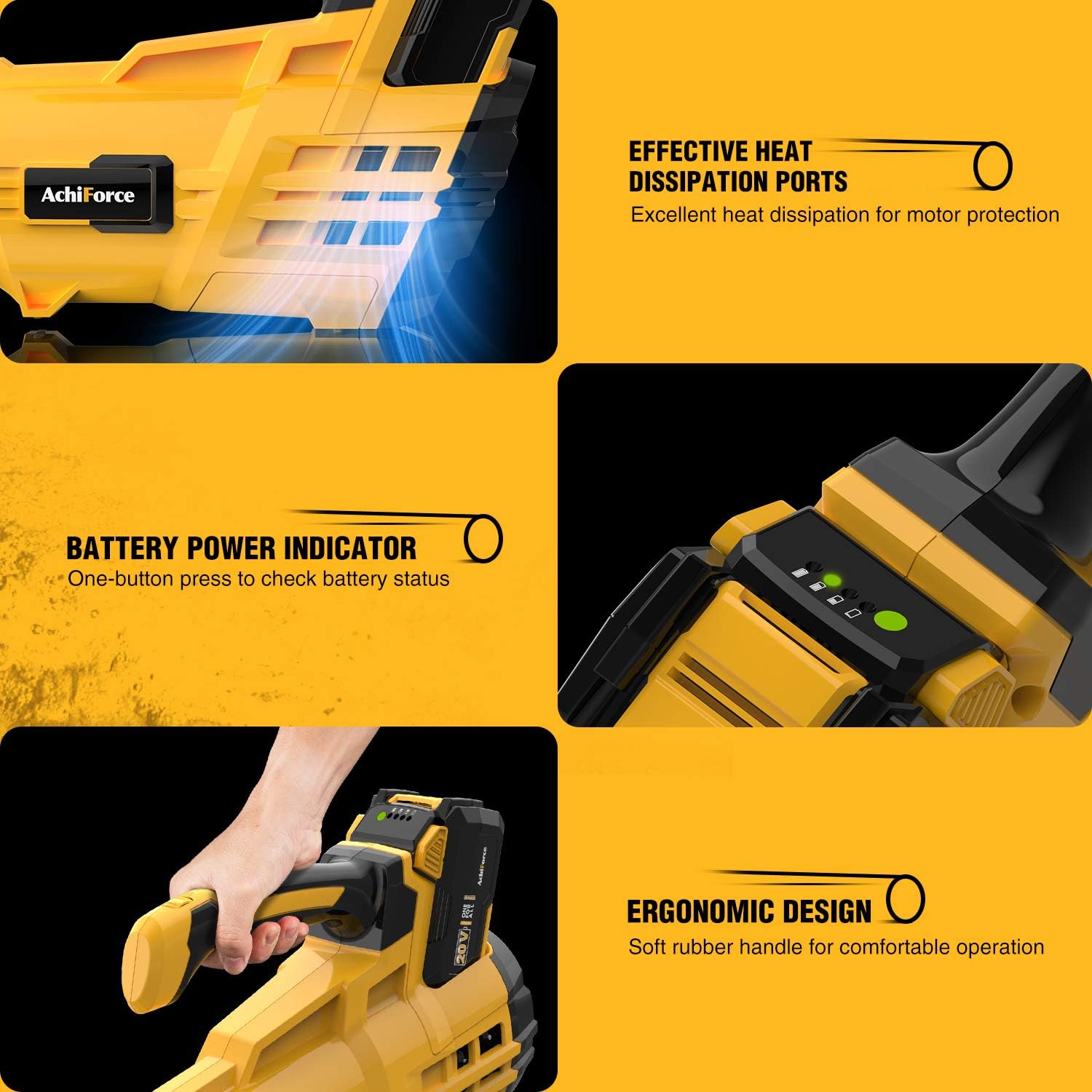 AchiForce Cordless Leaf Blower, Variable Speed Leaf Blower with 20 V 4.0 Ah Rechargeable Battery and Charger, for Garage, Garden and Yard, Leaves & Dust Cleaning