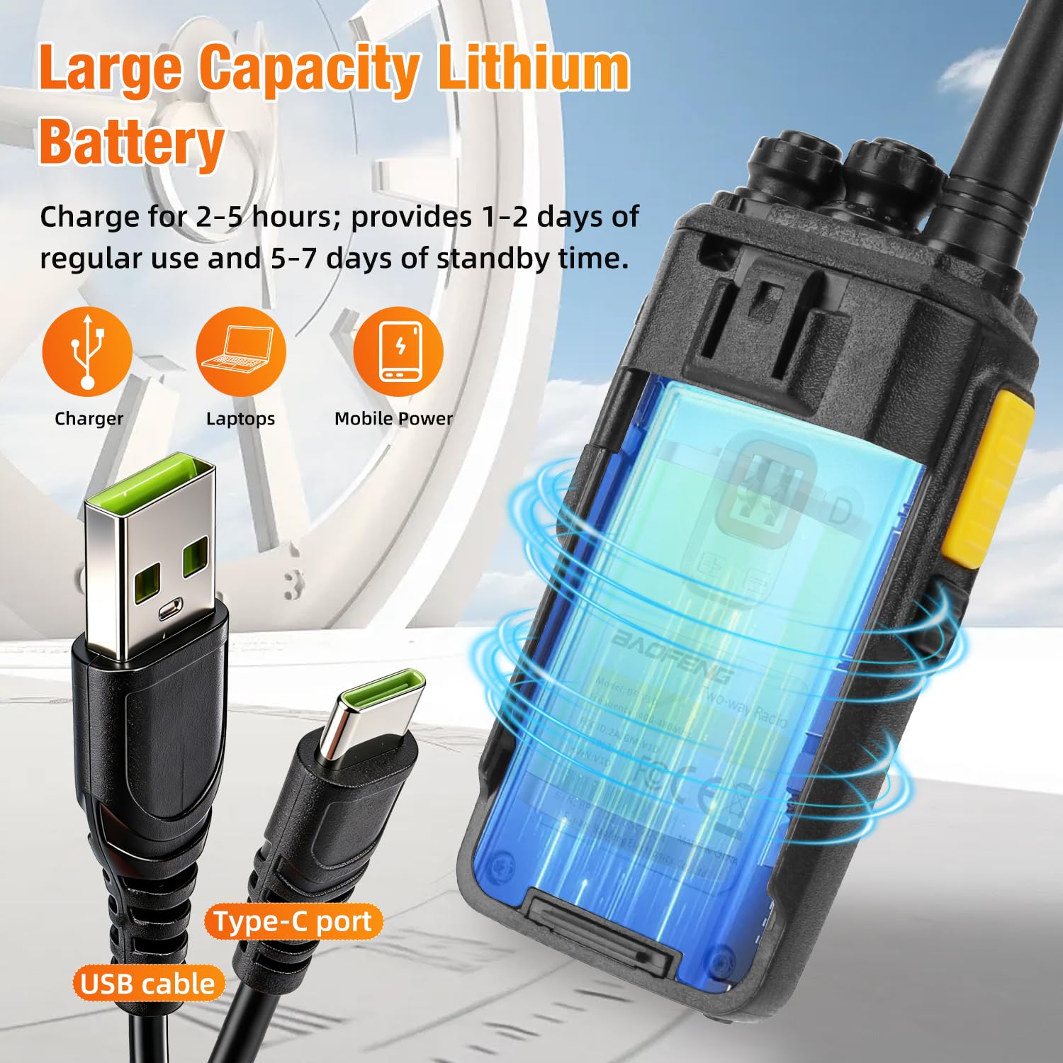 BF-V1D Walkie Talkies 2 Pack,4-5KM Long Range Two Way Radios with USB-C Charging, Detachable Antenna,VOX Hands-Free, 16 Channels, CTCSS/DCS – Ideal for Construction, Hotel, Office — view 3