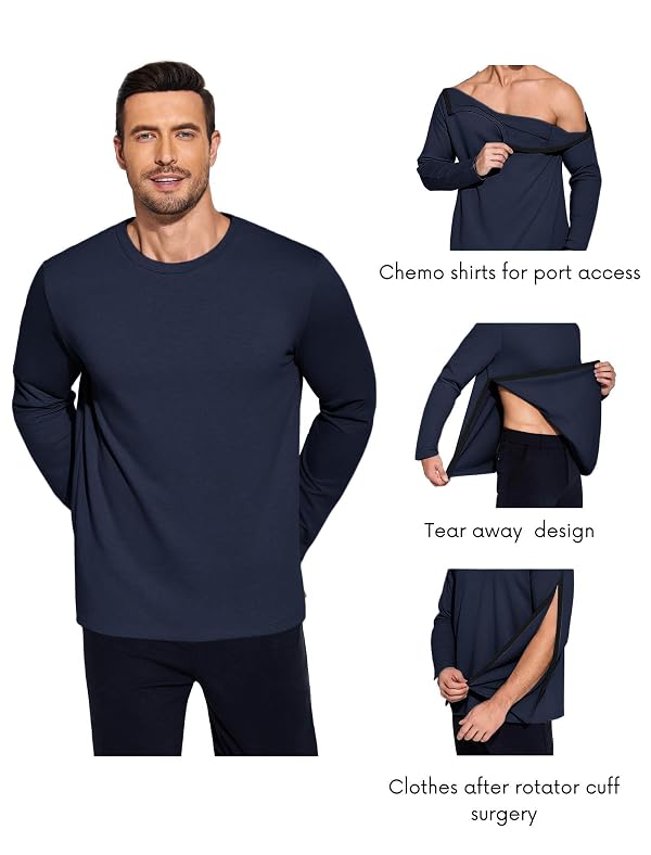 Deyeek Post Shoulder Surgery Recovery Shirts for Men Chemo Port Access Top Snap Full Tear Away Long Sleeve by Deyeek - Image 2