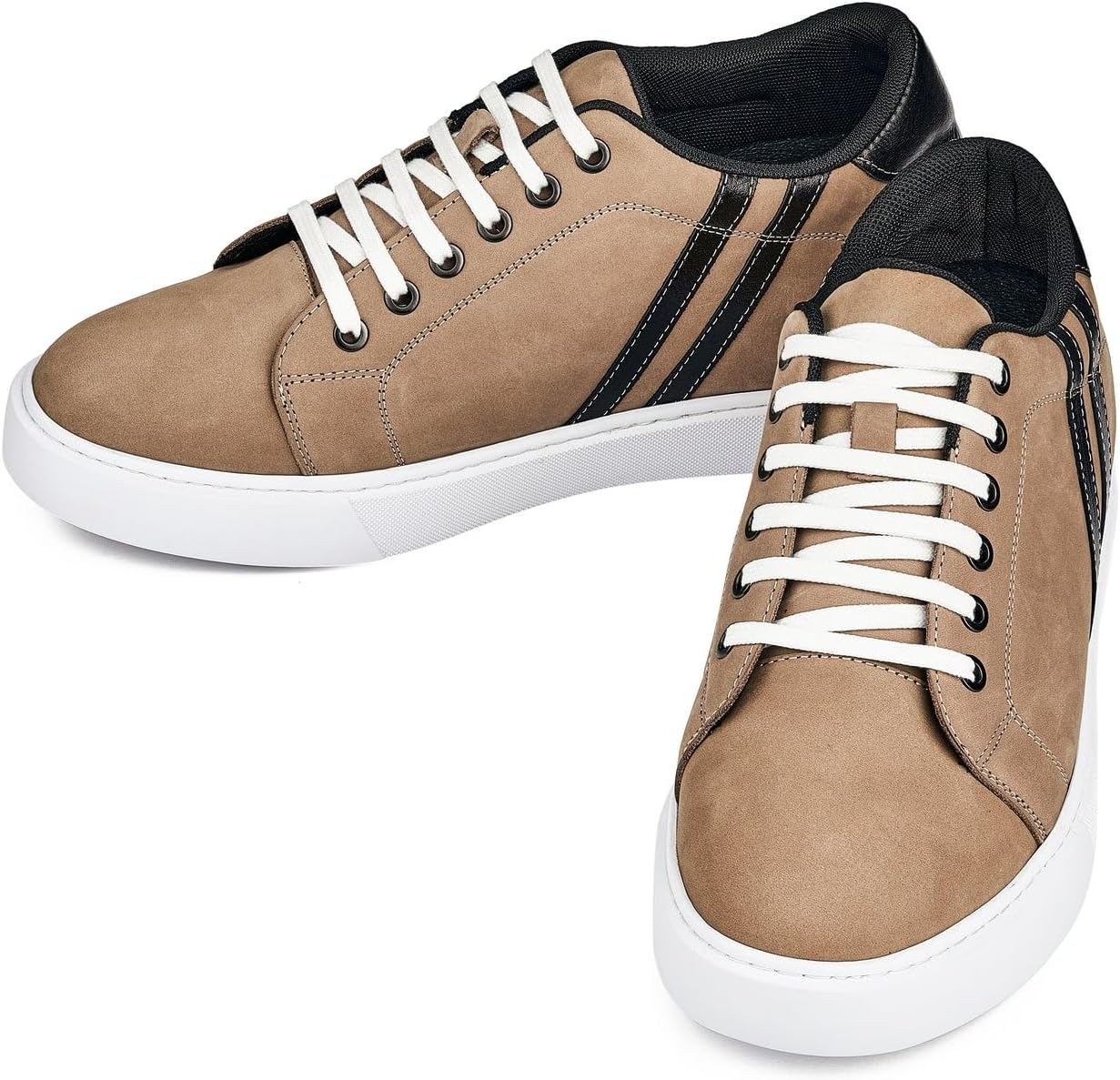 CALTO Men's Invisible Height Increasing Elevator Shoes - Nubuck Tan Leather Lace-up Fashion Sneakers - 2.8 Inches Taller - K1551 - Size 9 D(M) US - Image 2