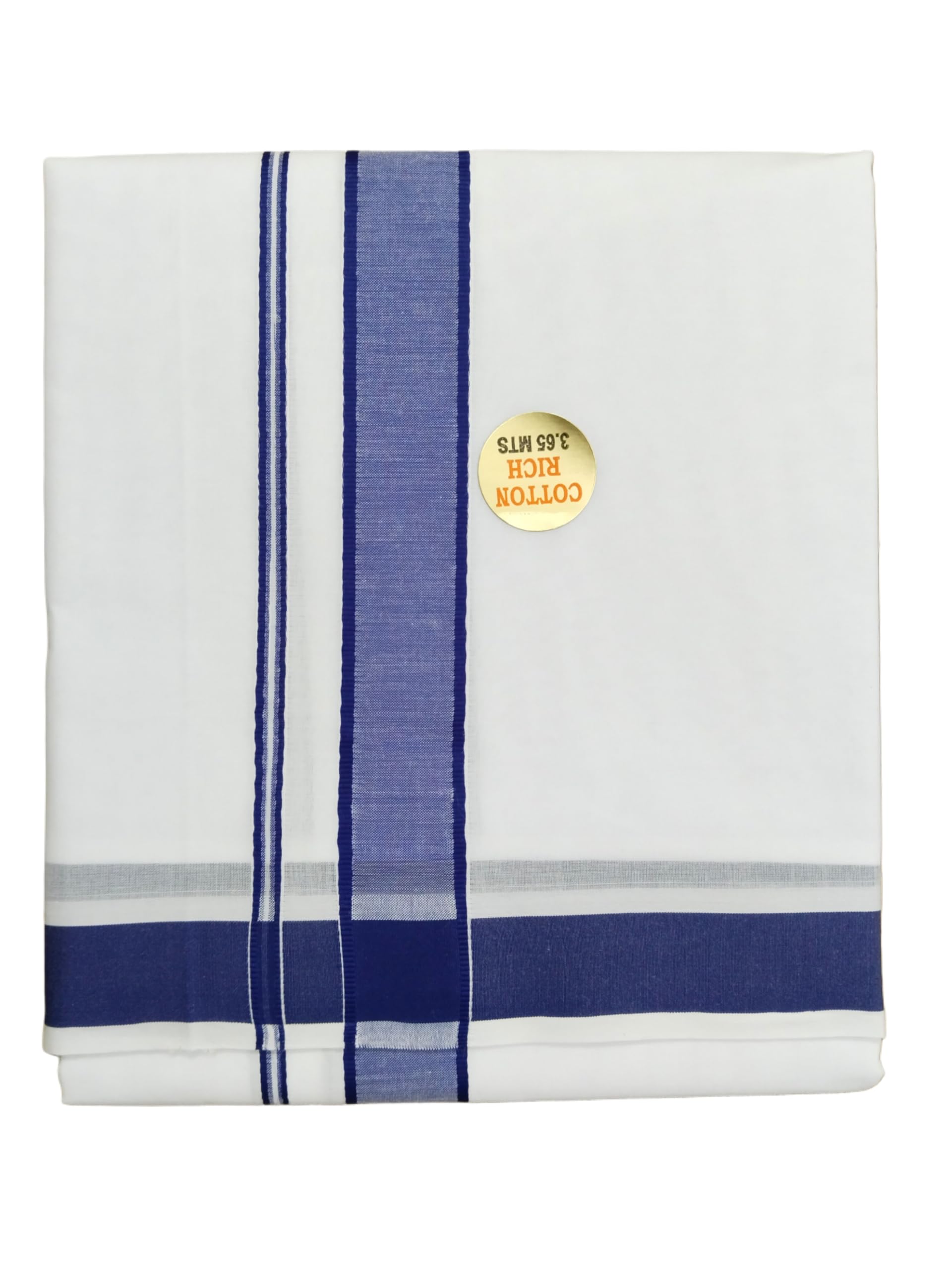 sri raajam textiles Traditional Men's 100% Pure Cotton Premium White 1 Inch Thillana Border Dhoti, 3.65 Metres Size Double Layer Dhoti, Mundu, Veshti-picture-12