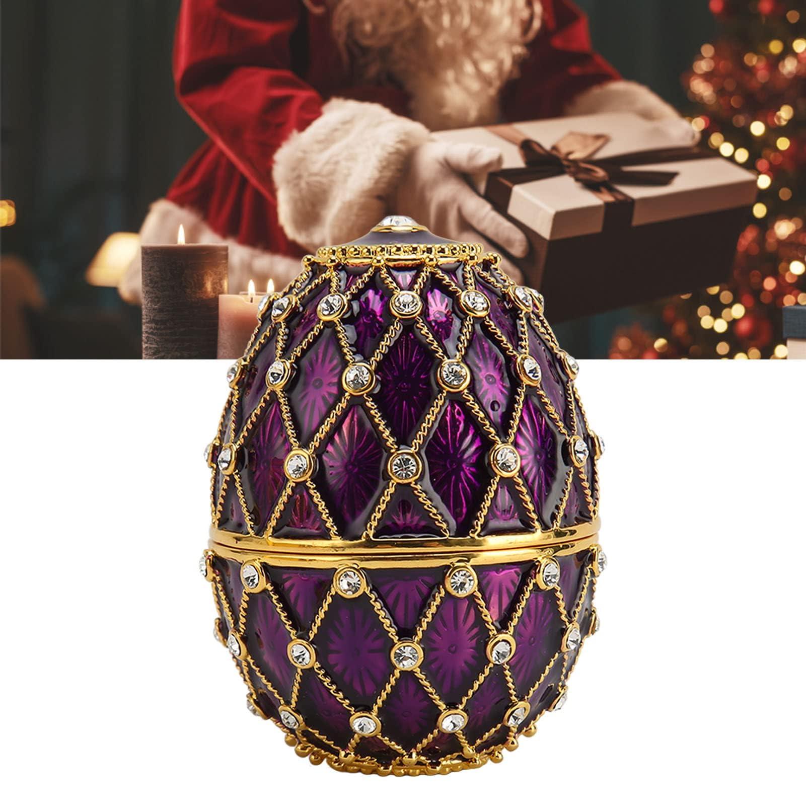 Dpofirs Schmuckschatulle Fabergé-Ei, Emaillierte Schmuckschatulle, Ei-Schmuckkästchen, für Wohnkultur, Klassische Ornamente, Metallhandwerk, für Wohnkultur (Lila)