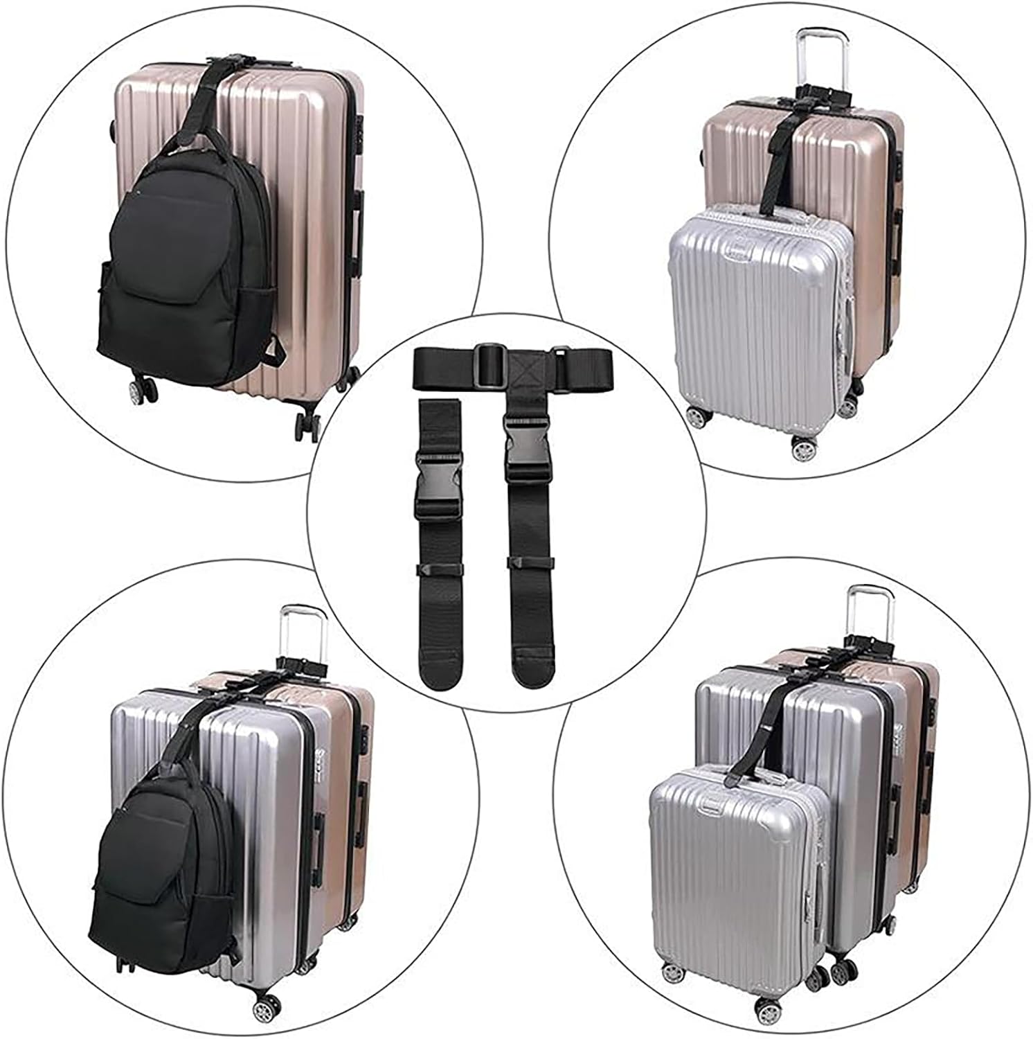 2 Pack Luggage Straps for Suitcases,Straps for Suitcase, Adjustable Luggage Strap with Buckle Belt to Connect 3 Suitcases, T-Type Luggages Connector Strap for Suitcase Adjustable Buckle Belt