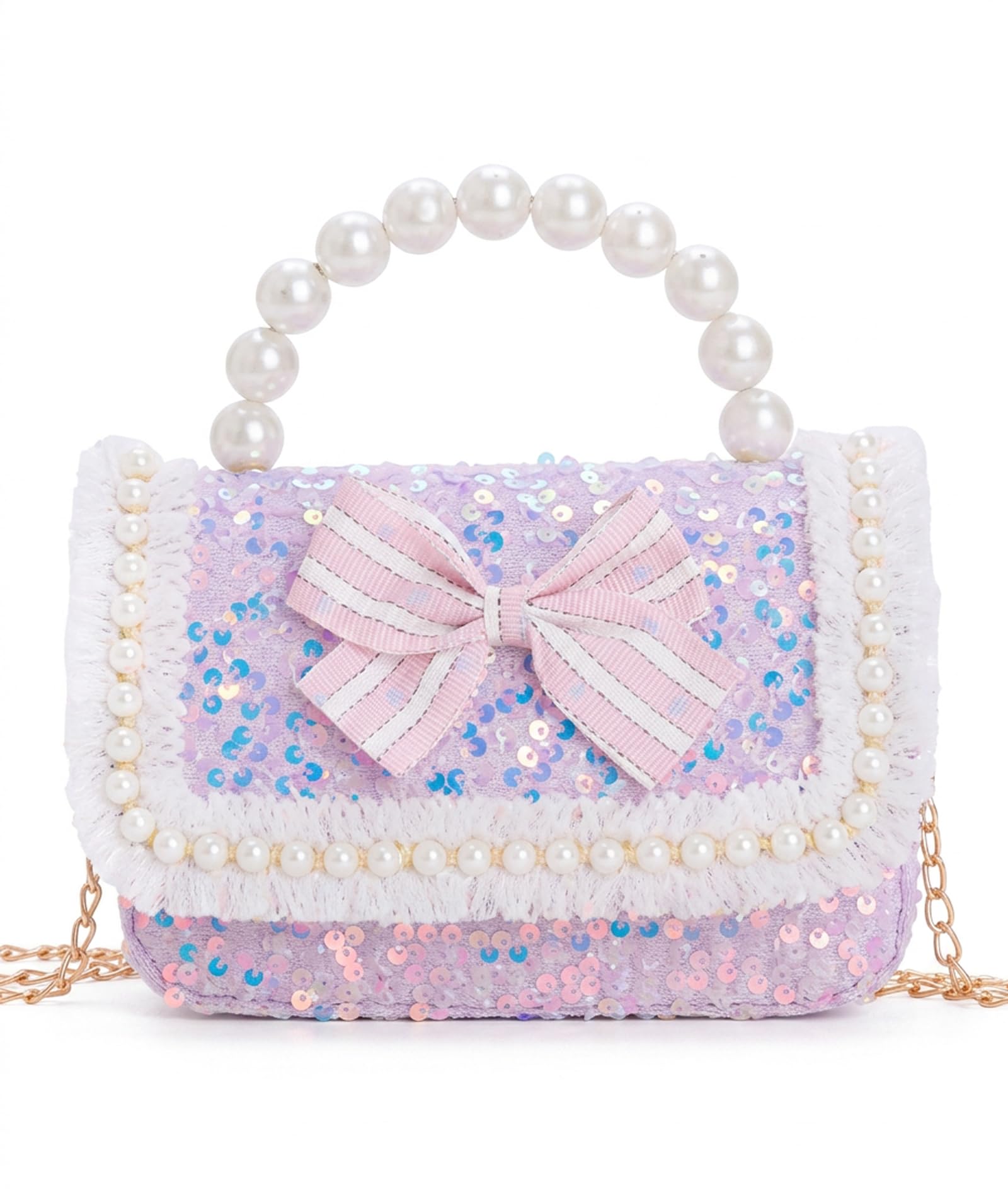 Sling Bag for Girls Kids, Stylish Purse for Girls, Mini Crossbody Sling Bag for Kids with Pearl and Bow, Handbag Birthday Gift for 8 Years-image-7