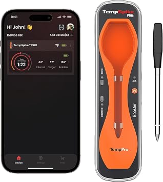 ThermoPro TP970 TempSpike Plus Tam Kablosuz Ak ll  Et Termometresi, 182m Ultra Menzilli Bluetooth Barbek  ve F r n Is   l er