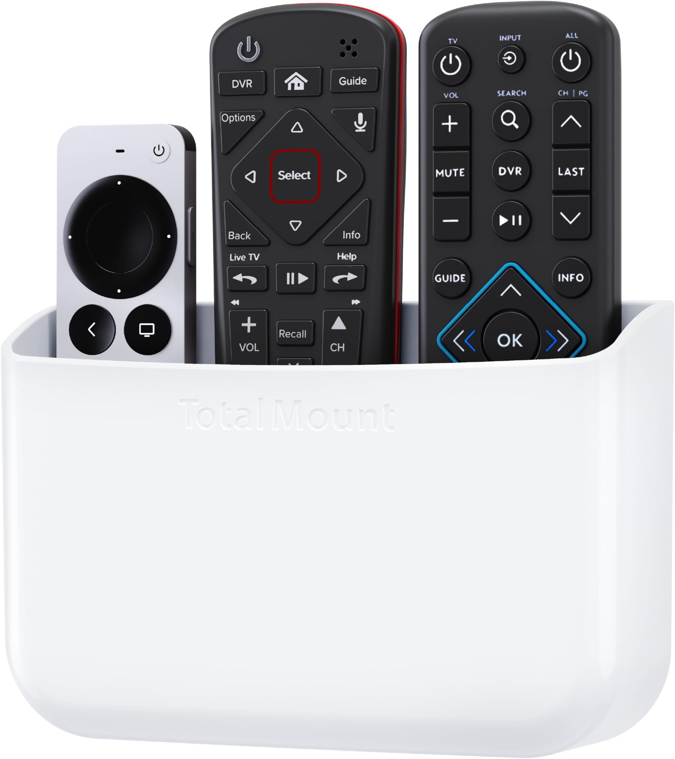 TotalMount Hole-Free Remote Holder – Eliminates Need to Drill Holes in Your Wall (Premium White Holder for 2 or 3 Remotes)