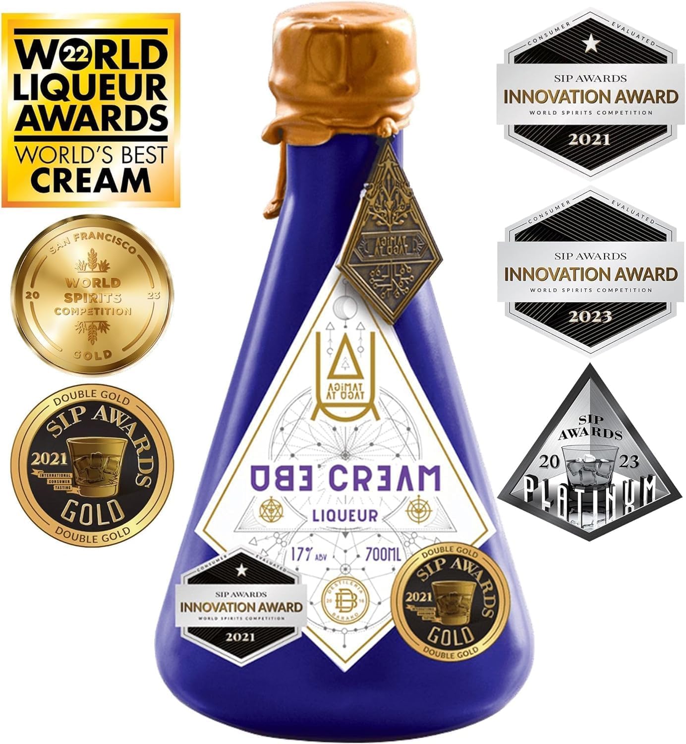 Liquore alla crema di ube – Liquore alla panna premiato con medaglia d'oro | Cremoso ed esotico con note di vaniglia e nocciola | Perfetto per cocktail, dessert e da bere liscio | 17% vol | 700 ml