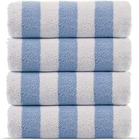Chakir Turkish Linens 100% Premium Cotton Cabana Stripe Beach Pool Towels 4-Pack Light Blue 30x60 - Soft Absorbent