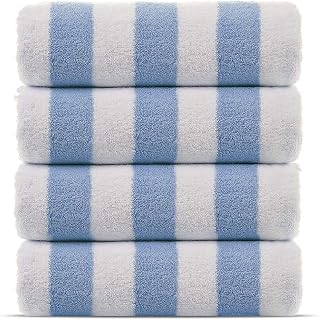 Chakir Turkish Linens 100% Premium Cotton Cabana Stripe Beach Pool Towels 4-Pack Light Blue 30x60 - Soft Absorbent