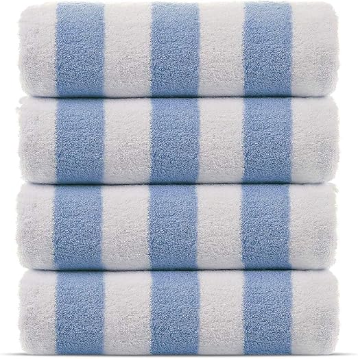 Chakir Turkish Linens Premium Quality 100% Cotton Turkish Cabana Thick Stripe Pool Beach Towels 4-Pack (Light Blue, 30x60 Inch)