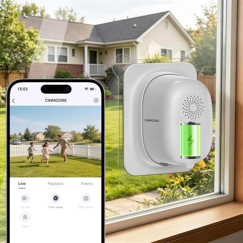 Cámara de seguridad para ventana de 2.5K, antideslumbrante sin taladro, detección gratuita de humanos/vehículos/mascotas con IA, visión nocturna en color, batería de 5000 mAh y alimentación dual con cable, interior a exterior, grabación 24 horas al día, 7 días a la semana
