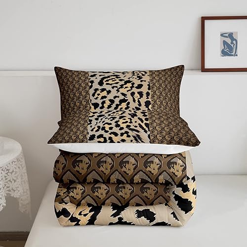 Miniatura 5 de Erosebridal Juego de edredón con estampado de leopardo, juego de ropa de cama de guepardo marrón con estampado de animales, juegos de edredón de