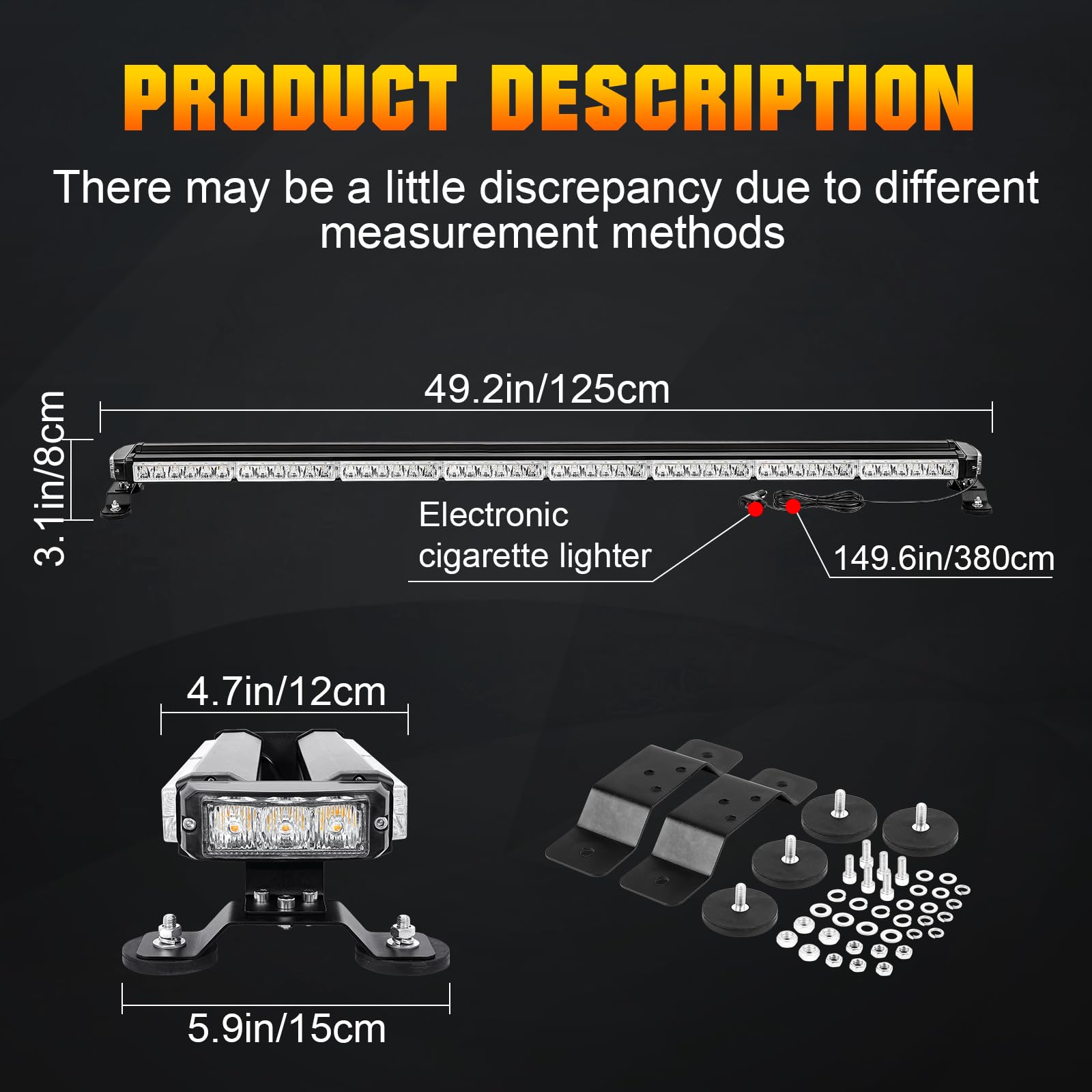 Barra Luci Strobe di Emergenza Tetto da 49 Pollici 102 LED, Faro di Avviso Sicurezza Lampeggiante Doppia Faccia con Base Magnetica per Spazzaneve, Camion, Veicoli Edili (Ambra)