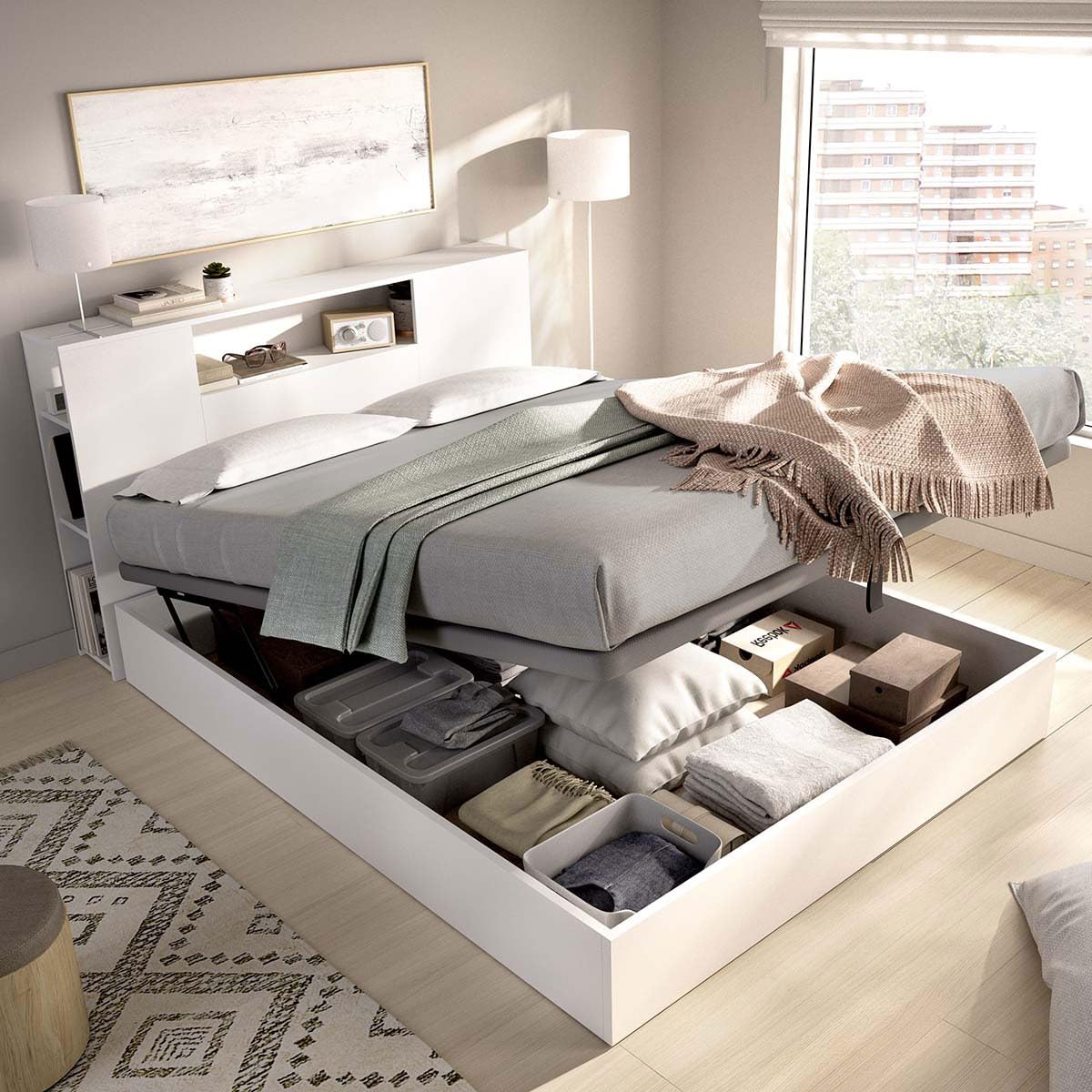 DEKIT - Pack Ahorro Dormitorio Canapé Nest con Cabezal Ten con 1 Colchón viscoelástico Nova 150 x 190 cm, Altura 20 cm