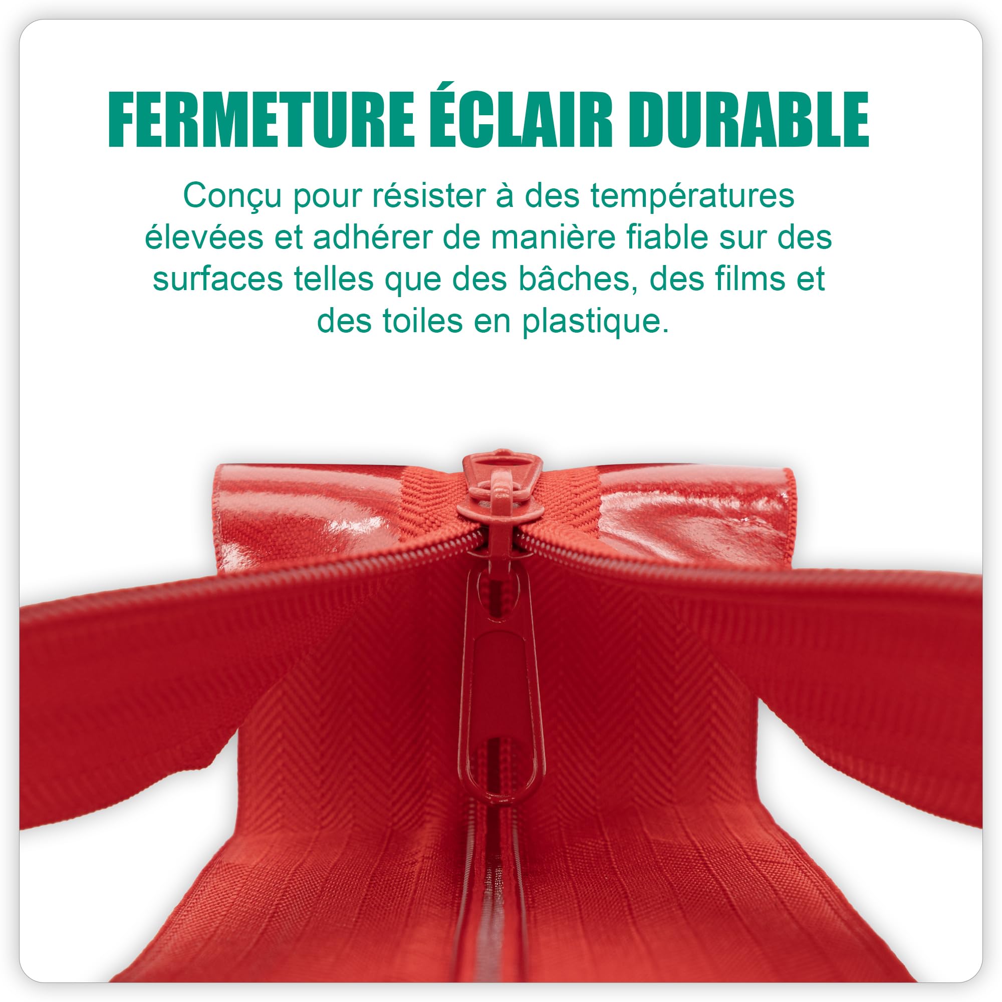Lot de 12 fermetures éclair autocollantes rouges - 220 cm x 7,6 cm - Fermeture éclair double face haute performance pour murs anti-poussière, serres, zones de construction