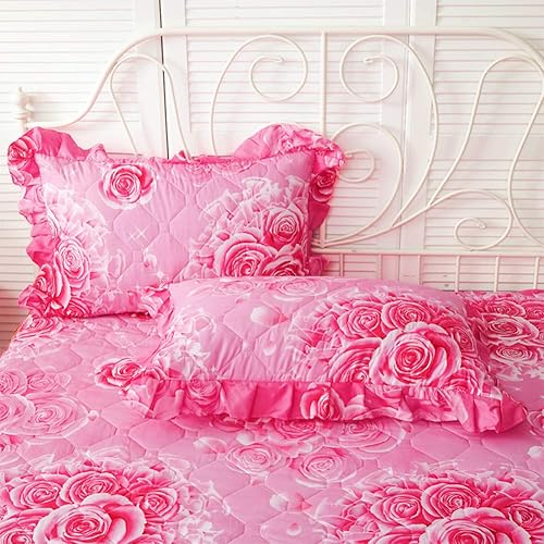 Miniatura 7 de Juego de falda de cama con volantes de 3 piezas, cobertura lateral de 3 piezas, caída suave y cálida (rosa rosa, 70.9 x 78.7 in para cama de 5.9 ft)