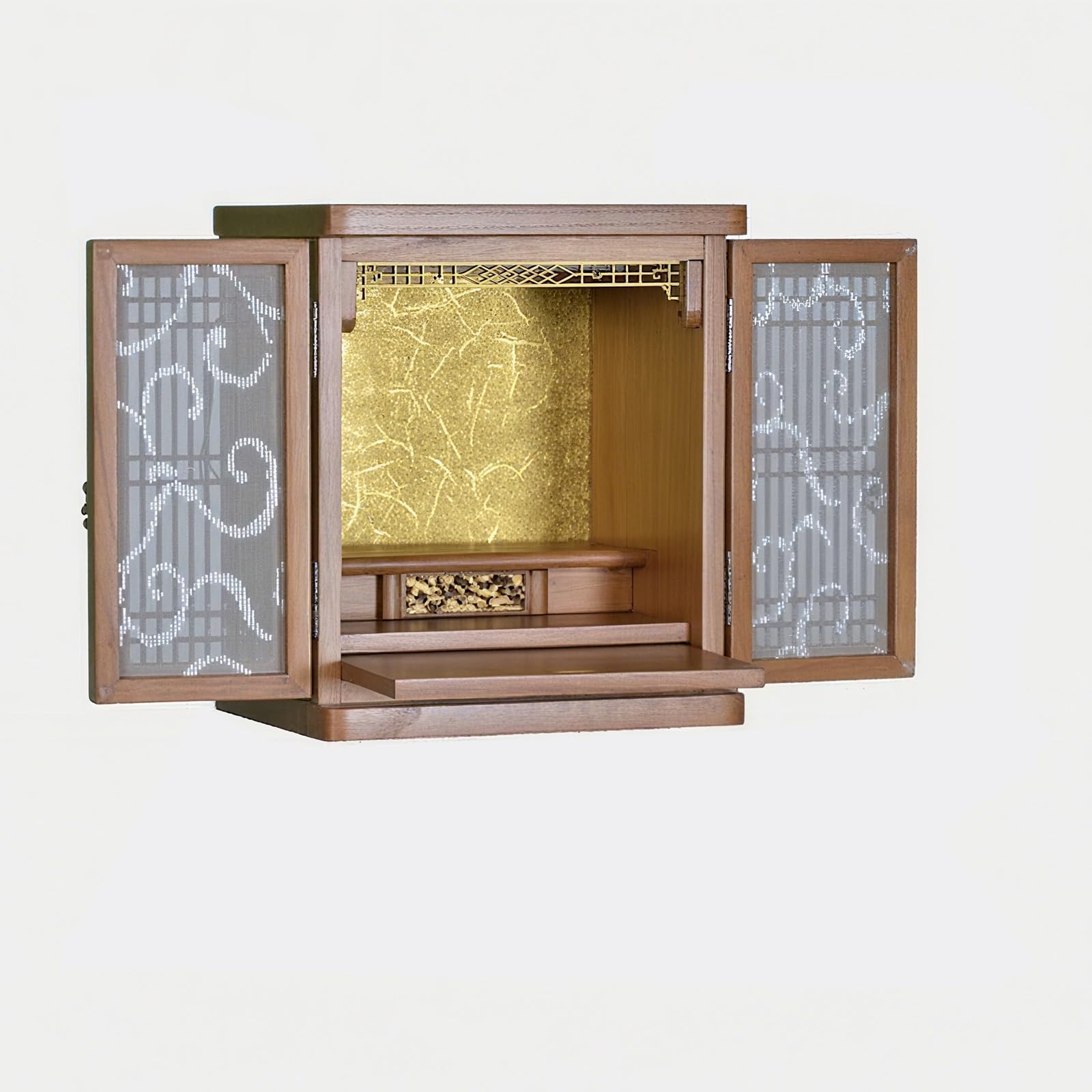 JNTFNE Buddhist Altar Stand With Niche,meditation Table,Buddha Statue LED Lighting,home Worship Table,suitable Spiritual Practice Meditation Cultivation(Antique Finish,S)