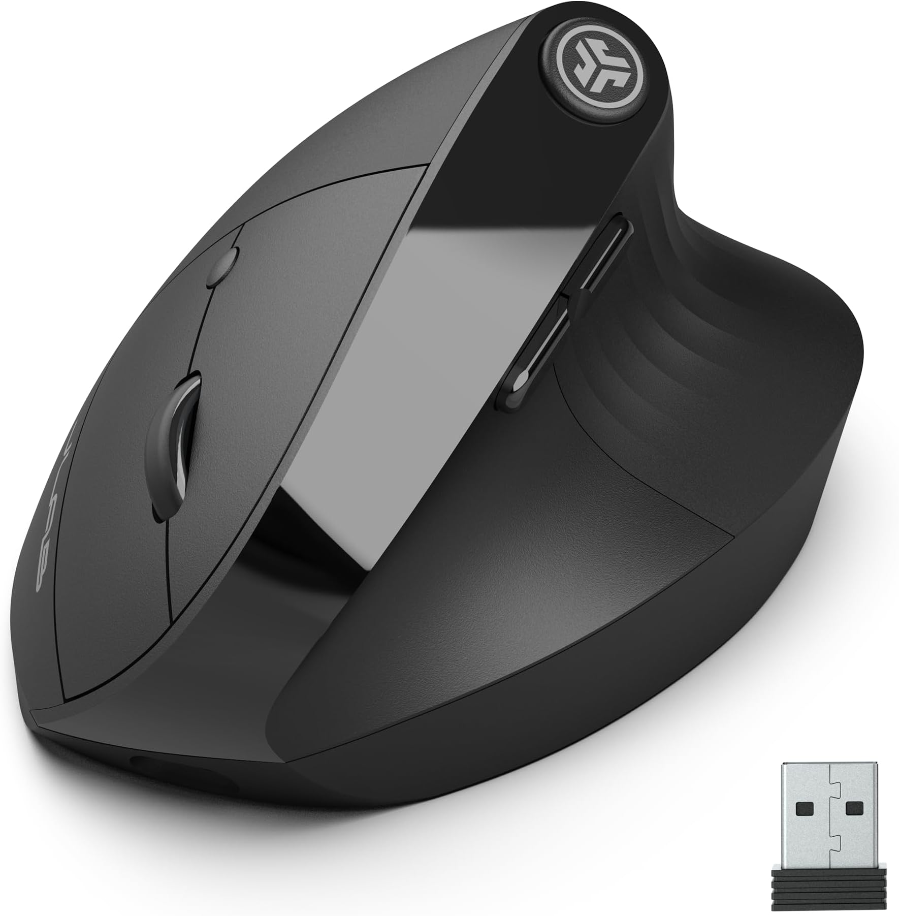 JBuds Ergonomic Mouse, Connect via Bluetooth or USB Receiver, Multi Device Vertical Mouse, Silent Ergo Full-Size Rechargeable Wireless Mouse for Laptop Computer, Desktop PC, Tablet, Windows/Mac