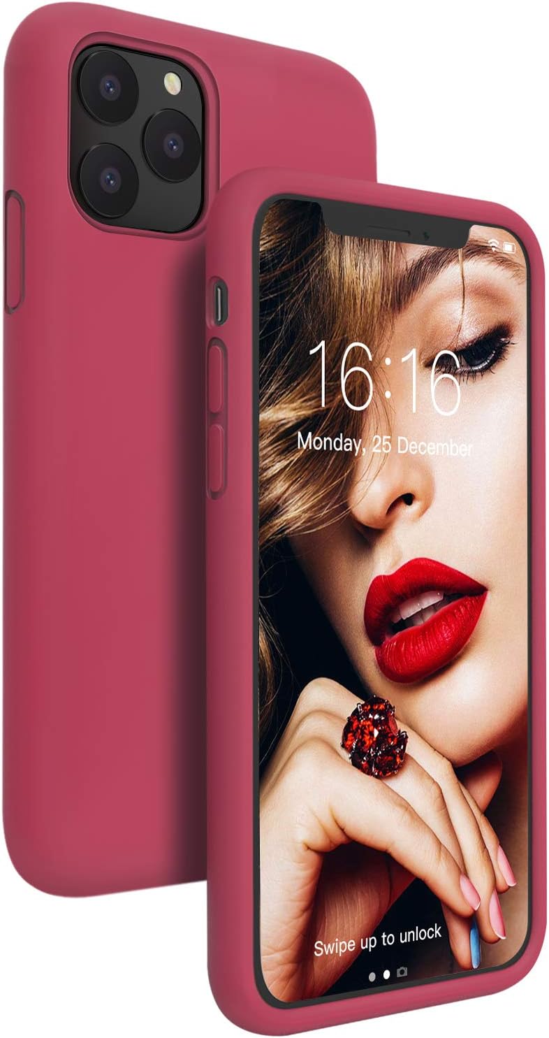 JASBON Compatible with iPhone 11 Pro Case 5.8 inch, Liquid Silicone Shockproof Phone Case Gel Rubber Drop Protection Cover with Microfiber Lining for iPhone 11 Pro - Rose Red
