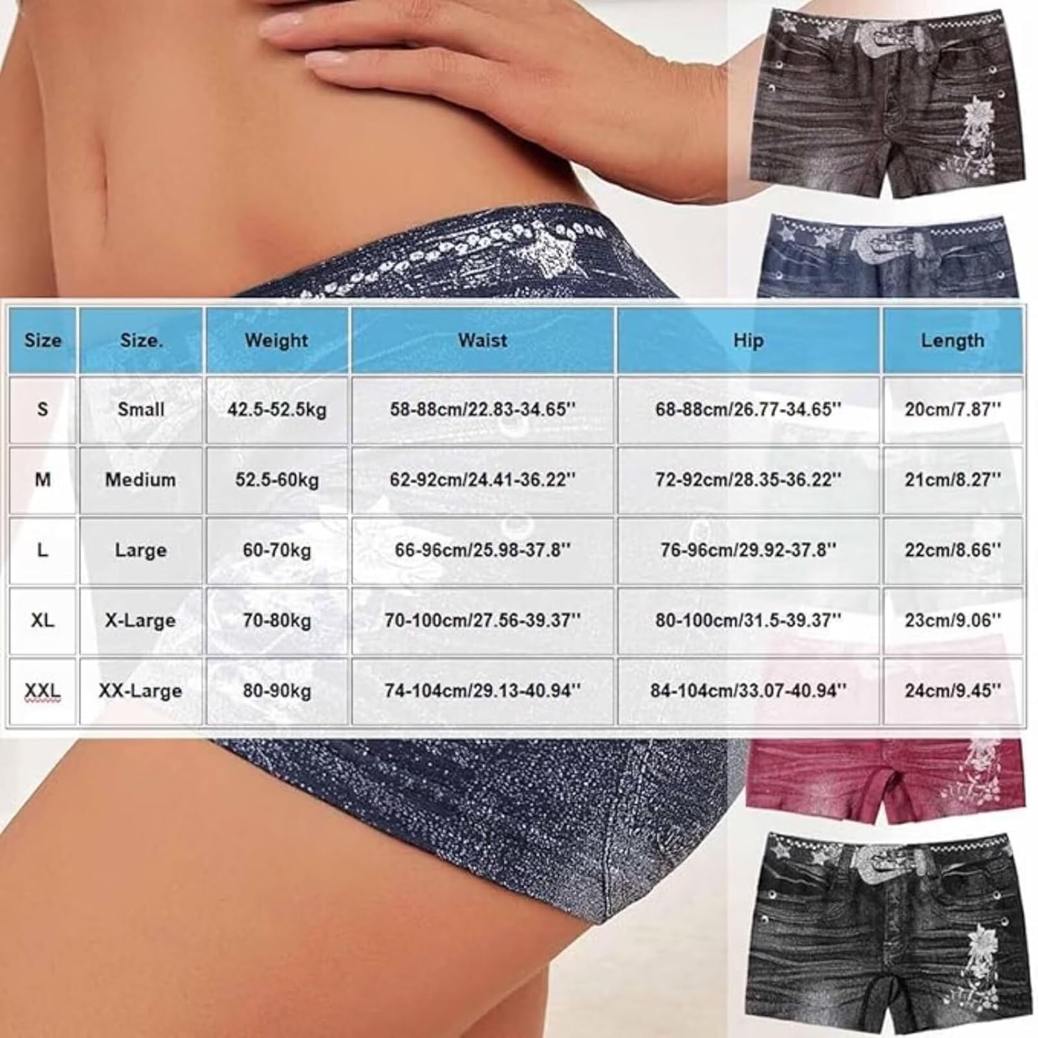 Womens Faux Denim Shorts Stretchy Butt Lifting Jean Shorts Plus Size Booty Jegging Shorts for Curvy Women - Image 3