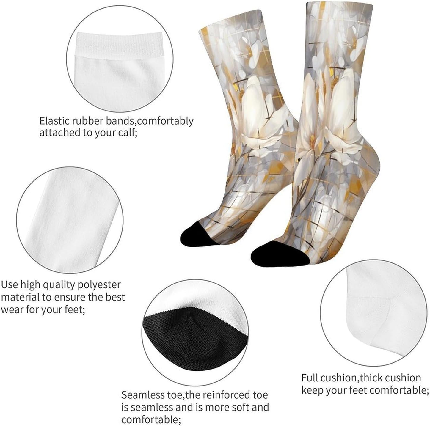 Gold And Gray Crew Sock High Stocking Grippy Socks | Socks for Men & Women,Stockings-Long Thin Tube Sports, Breathable Soft Athletic for Nurses,Travel