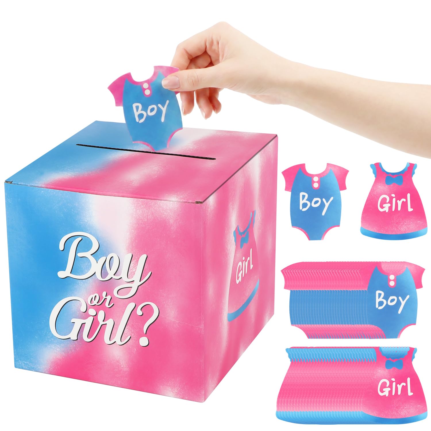 MOTIBACK Gender Reveal Box with 60 Voting Cards Boy or Girl Baby Shower Decorations Party Games Ideas