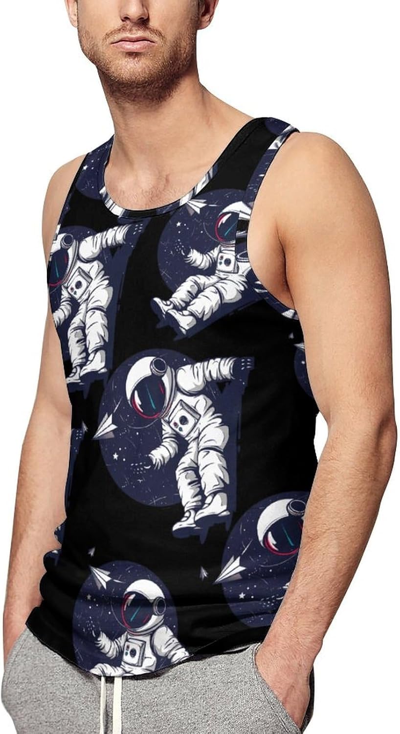 Relaxing Astronaut Throwing Paper Airplanes Men's Tank Top Sleeveless Muscle Shirts Vest Beach T Shirts for Workout Gym