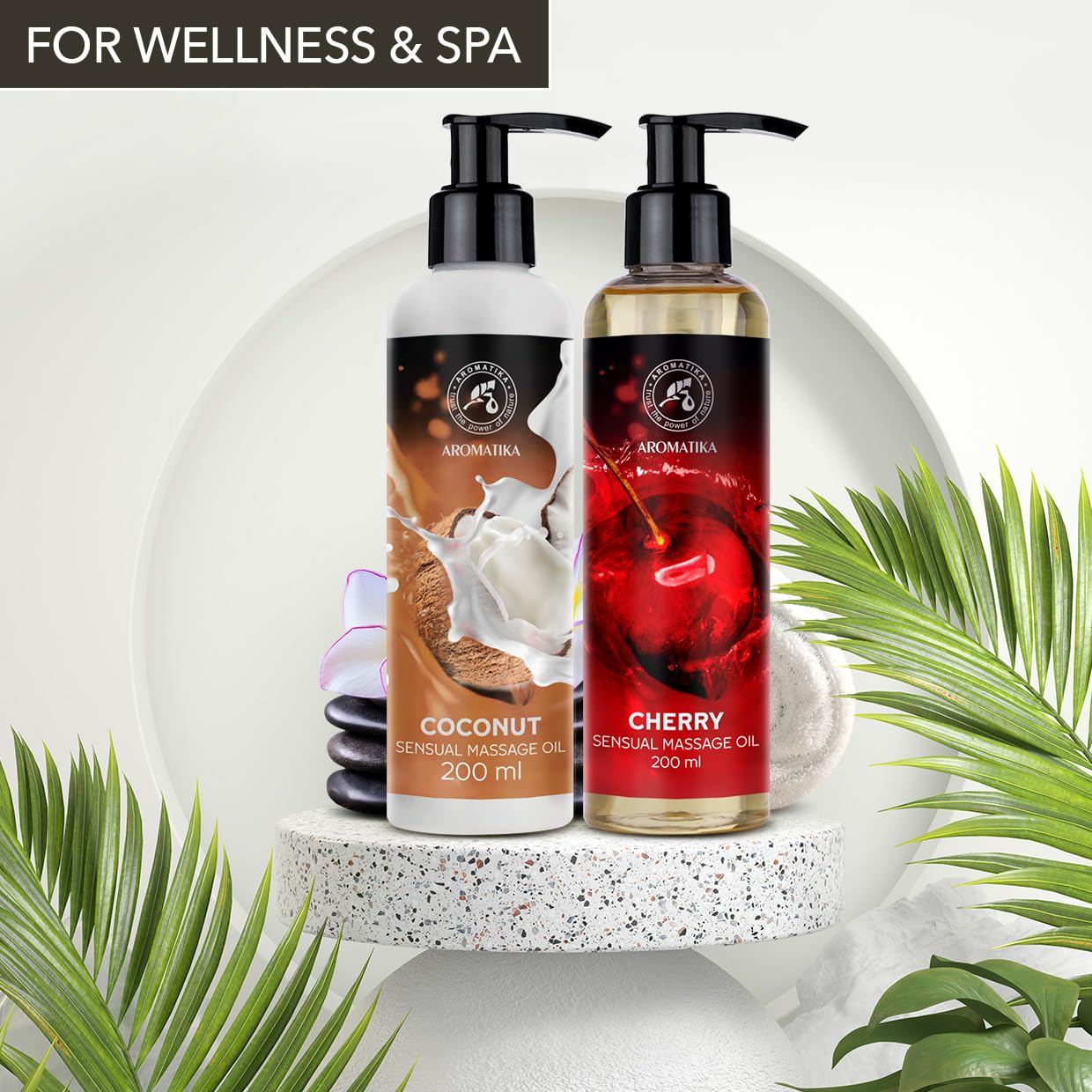 Huile de Massage Sensuelle Set Coco & Cerise 2x200ml - Comestible - Naturelle - Relaxante
