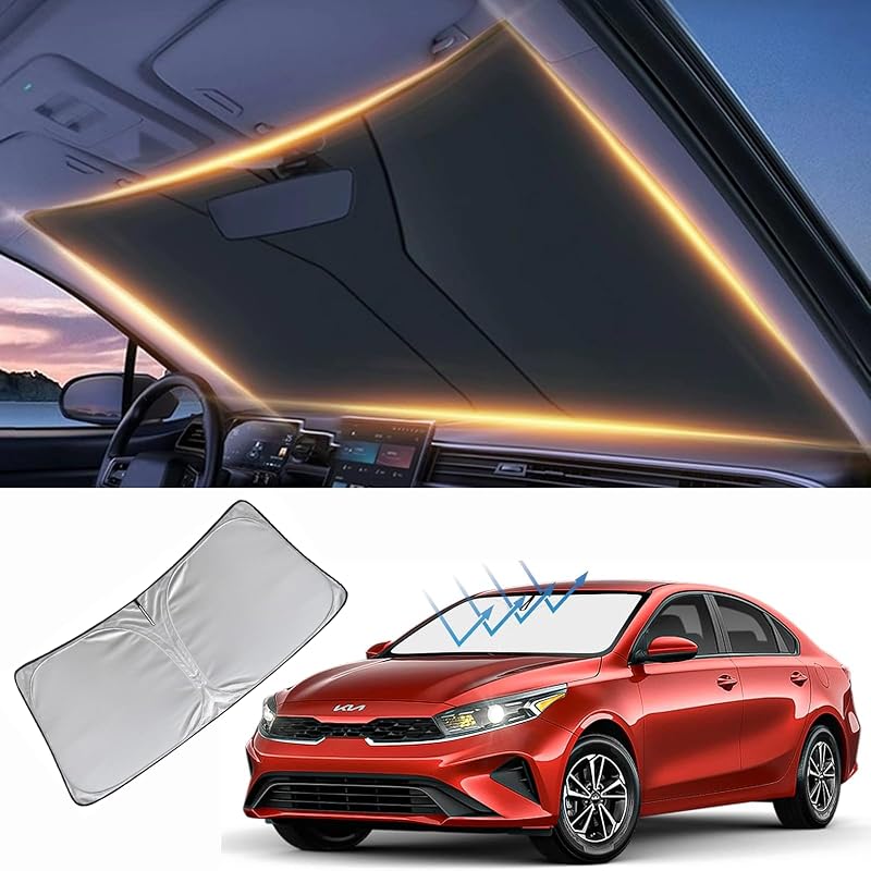 Protetor solar para para-brisa Kia Forte 2014–2026 LZYYQX, dobrável, preto