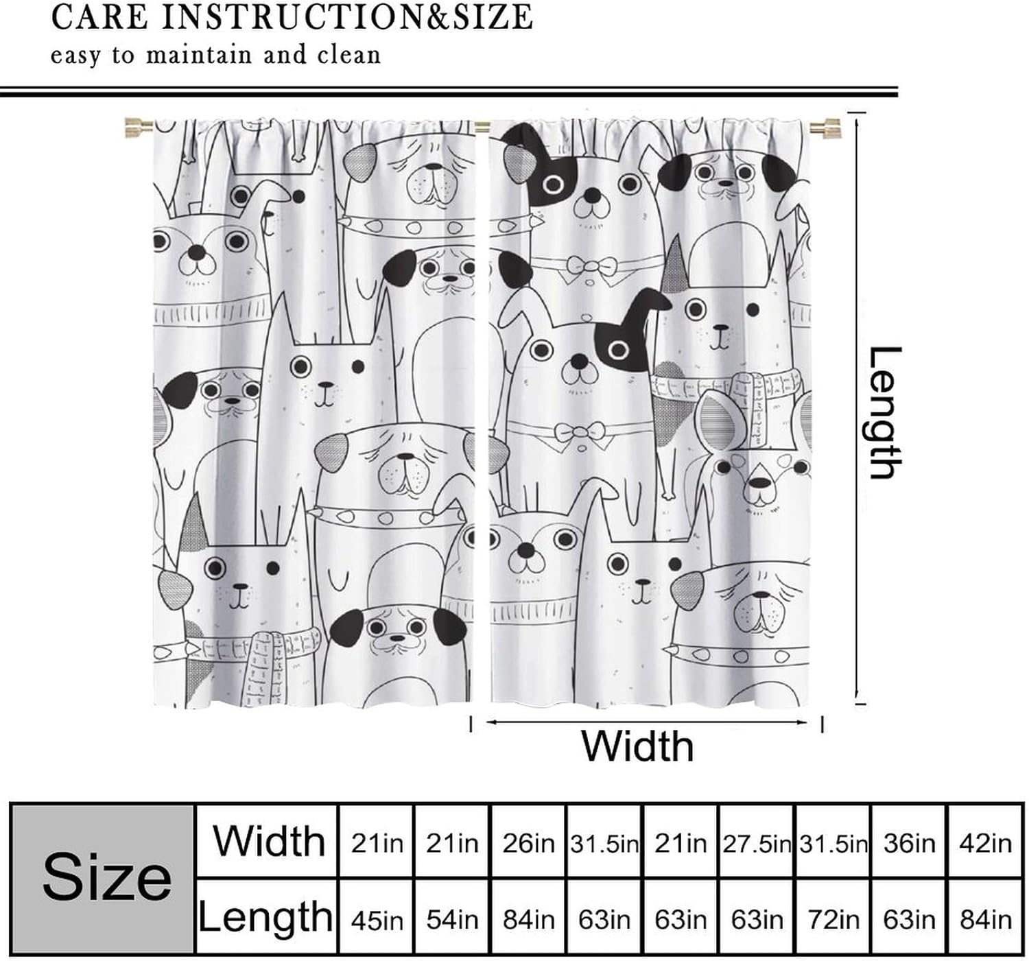 Dog Curtain Funny Dog Cute Sheep Lovely Animals Cat Black White Blackout Window Drapes for Bedroom Living Room Kitchen Cafe Decor （W21xL45 Inch） x2 Panels
